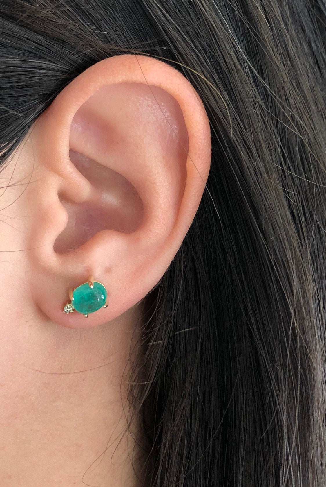 Emerald & Diamond Stud Earrings