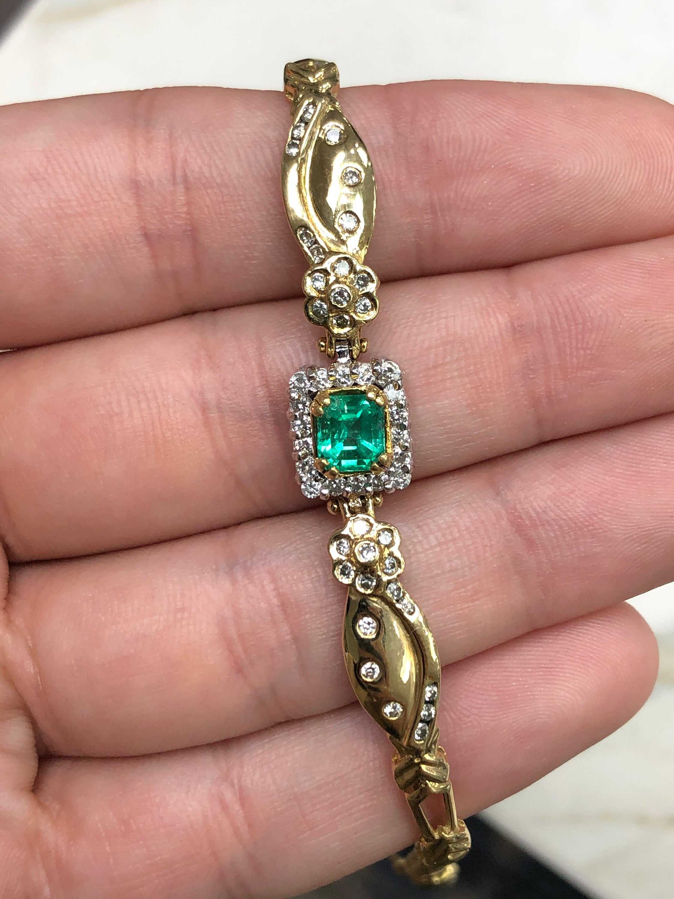 1.70tcw Emerald & Diamond Anniversary Bracelet Gold 18K