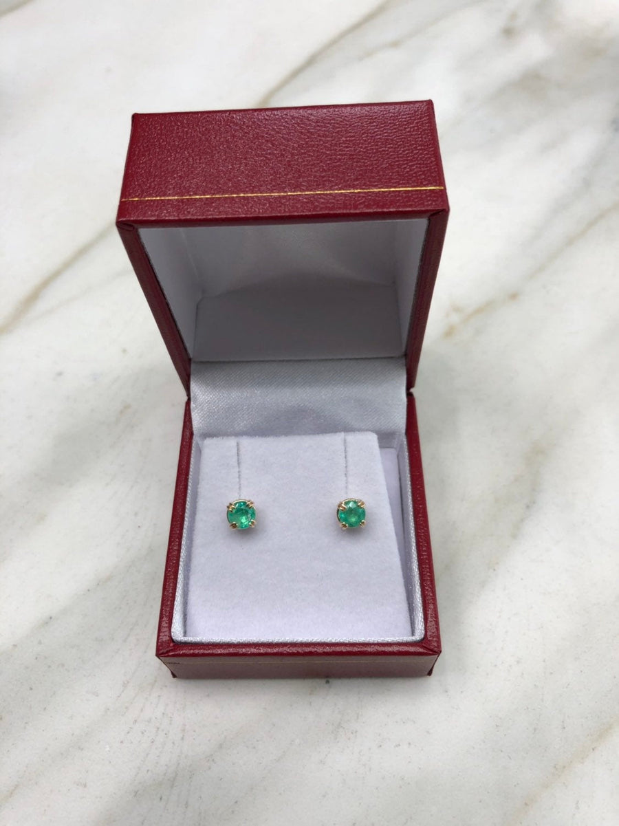 0.68 Carats Colombian Emerald Stud Earrings Round Cut