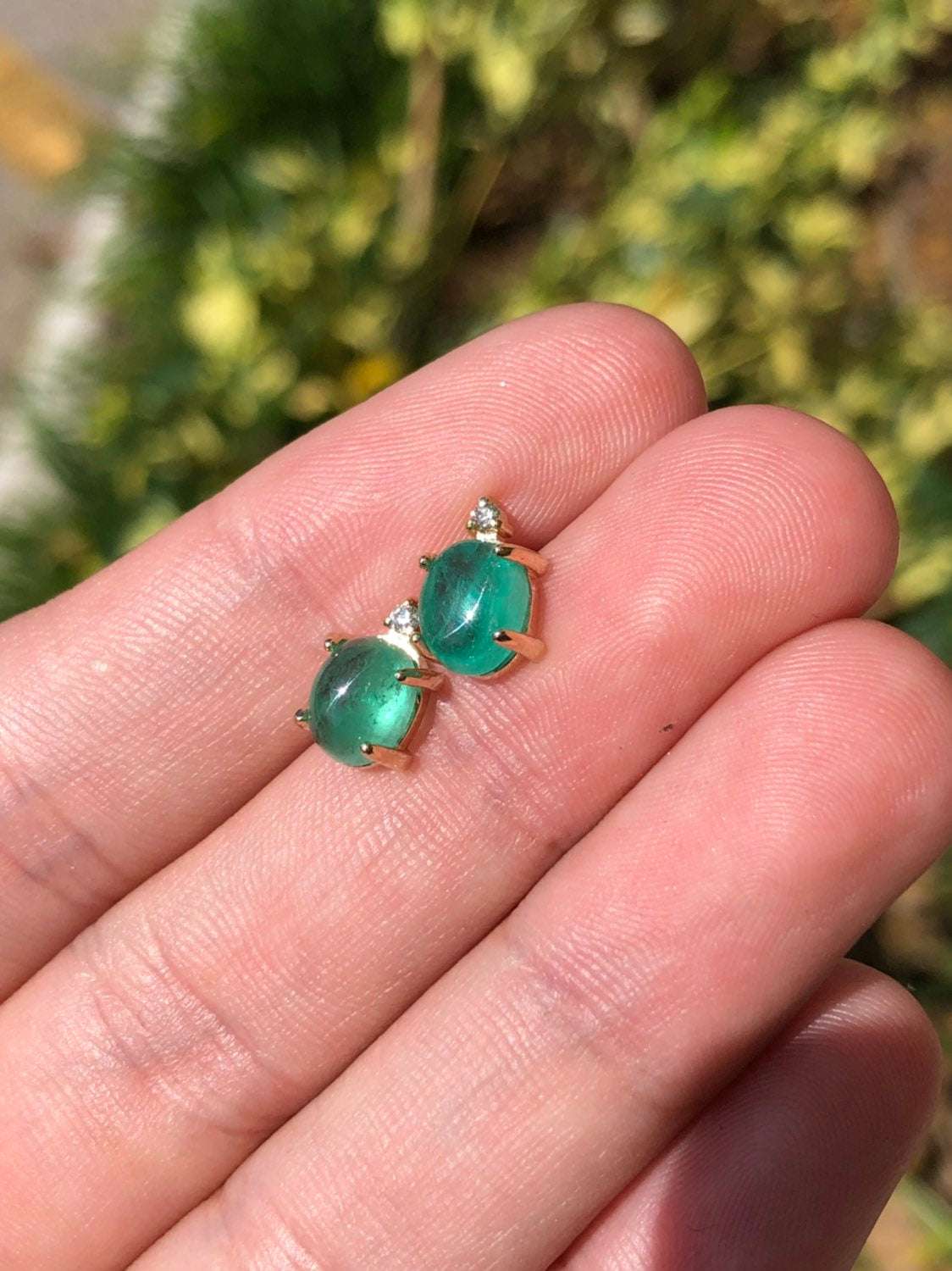 Emerald & Diamond Stud Earrings