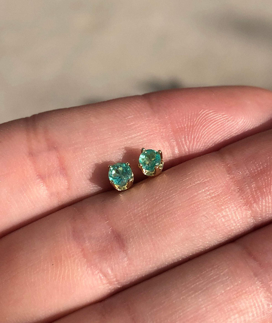 Petite Natural Emerald Round Stud Earrings