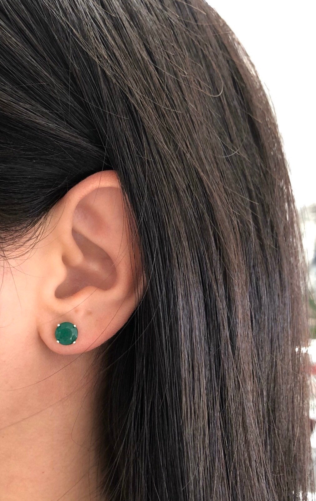 7mm Round Natural Emerald Stud Earring