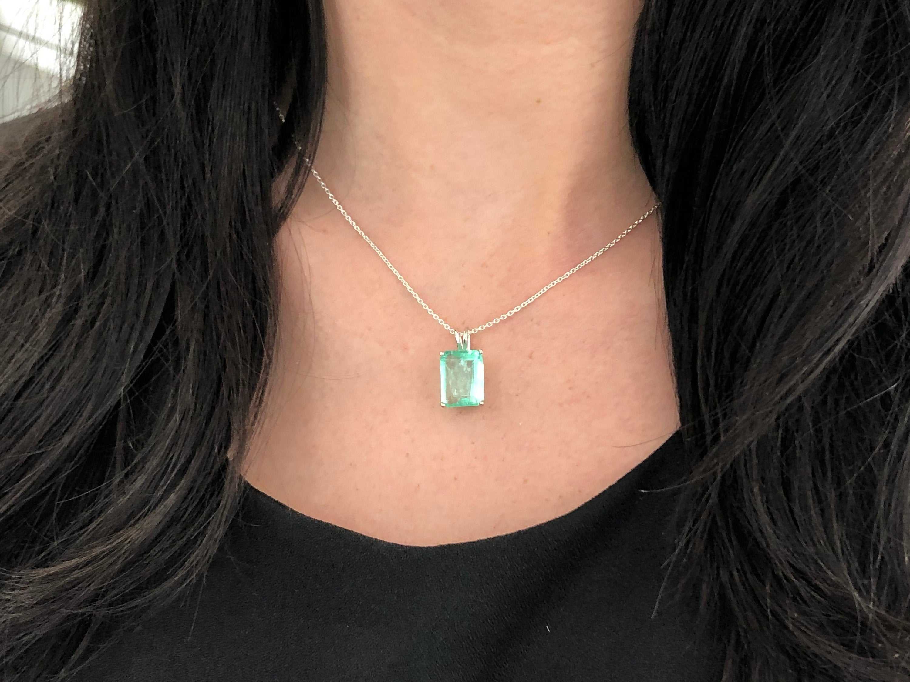 6.59 Carats Large Natural Colombian Emerald Pendant Sterling Silver 18