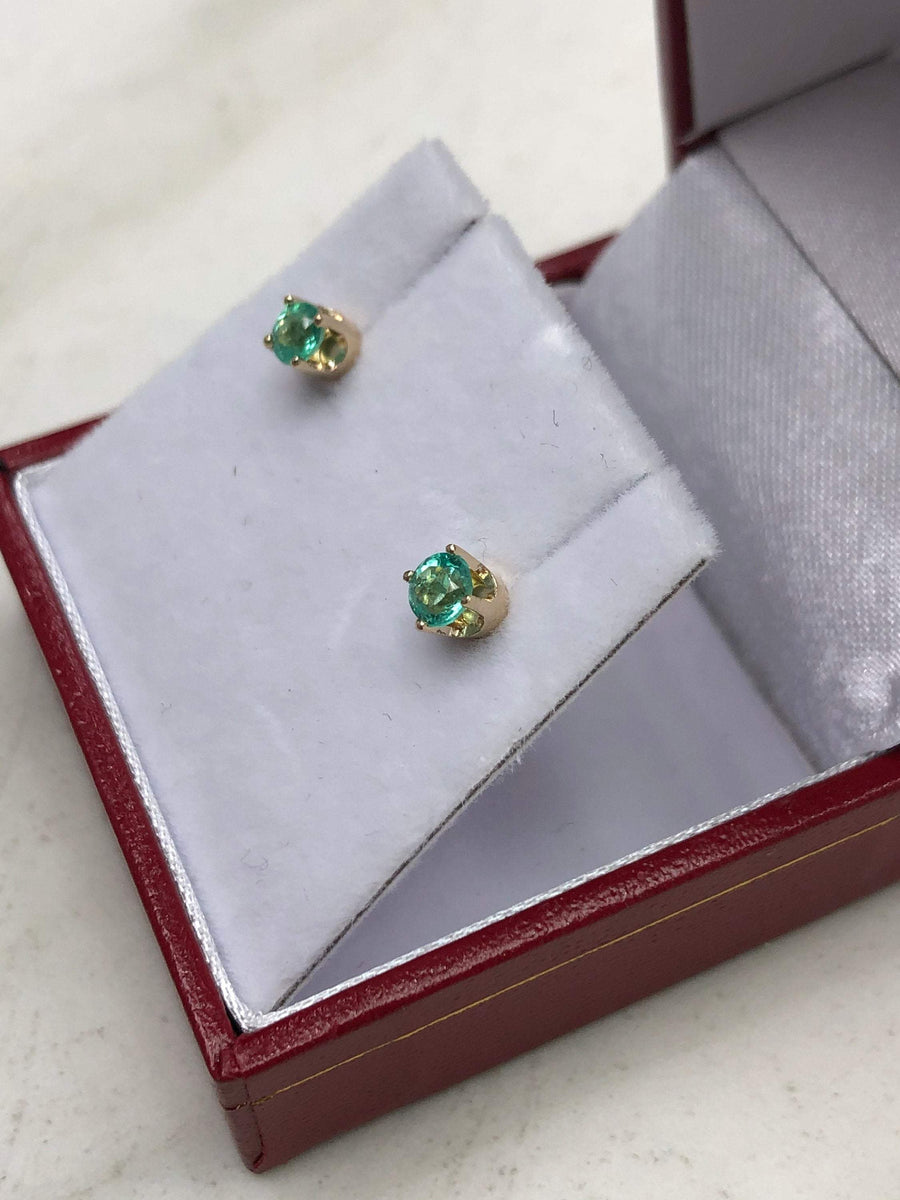 0.32tcw Petite Natural Emerald Round Stud Earrings 14K
