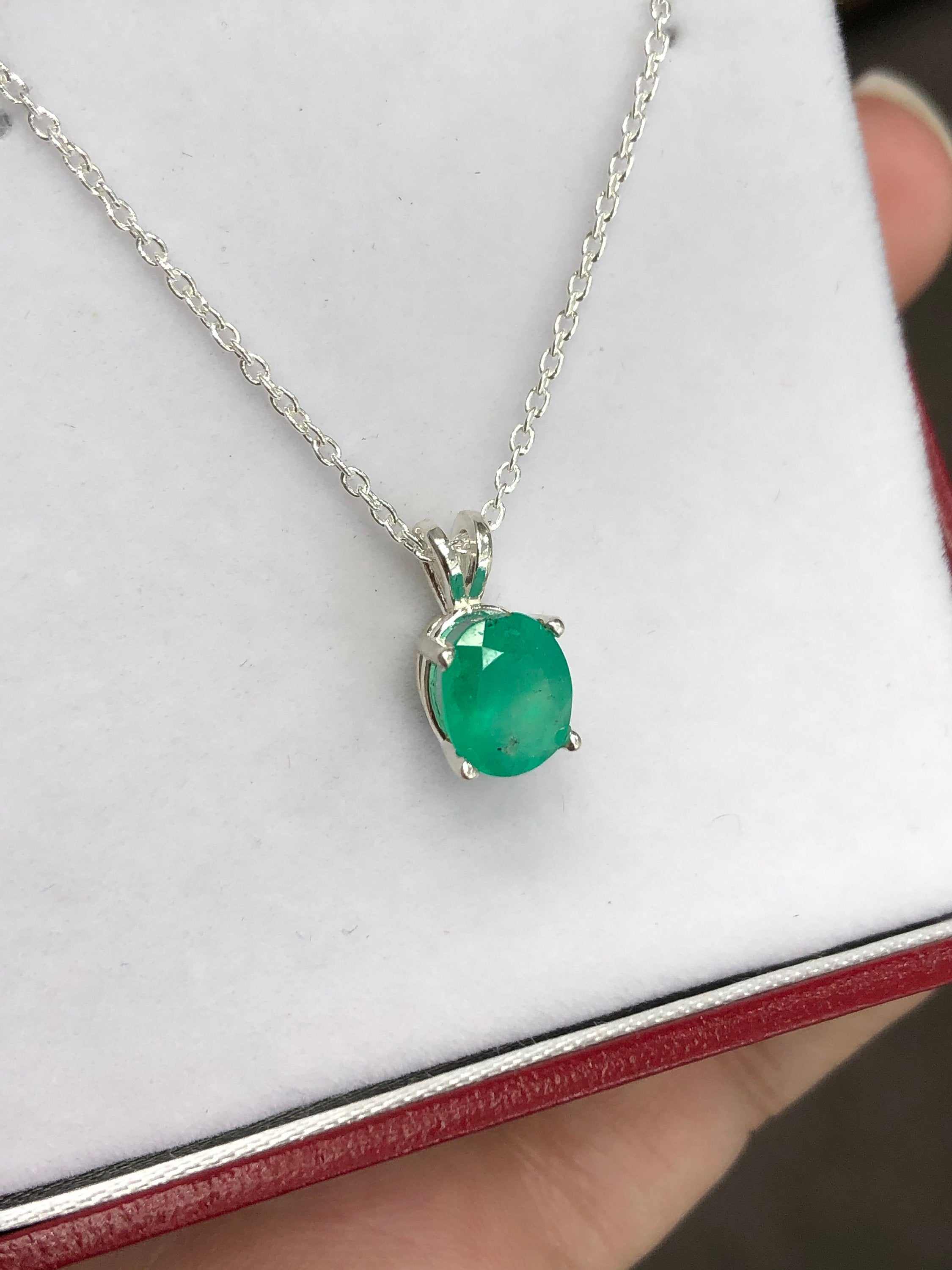 1.60 Carat MAY Emerald Oval Cut Pendant Sterling Silver 18" Neck 925