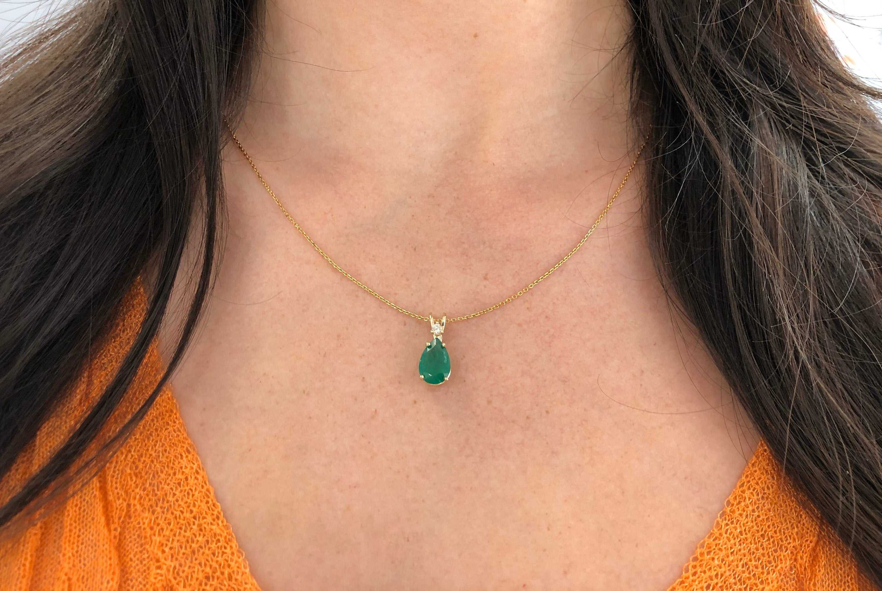 2.40tcw Natural Emerald & Diamond Accent Pear Pendant 14K