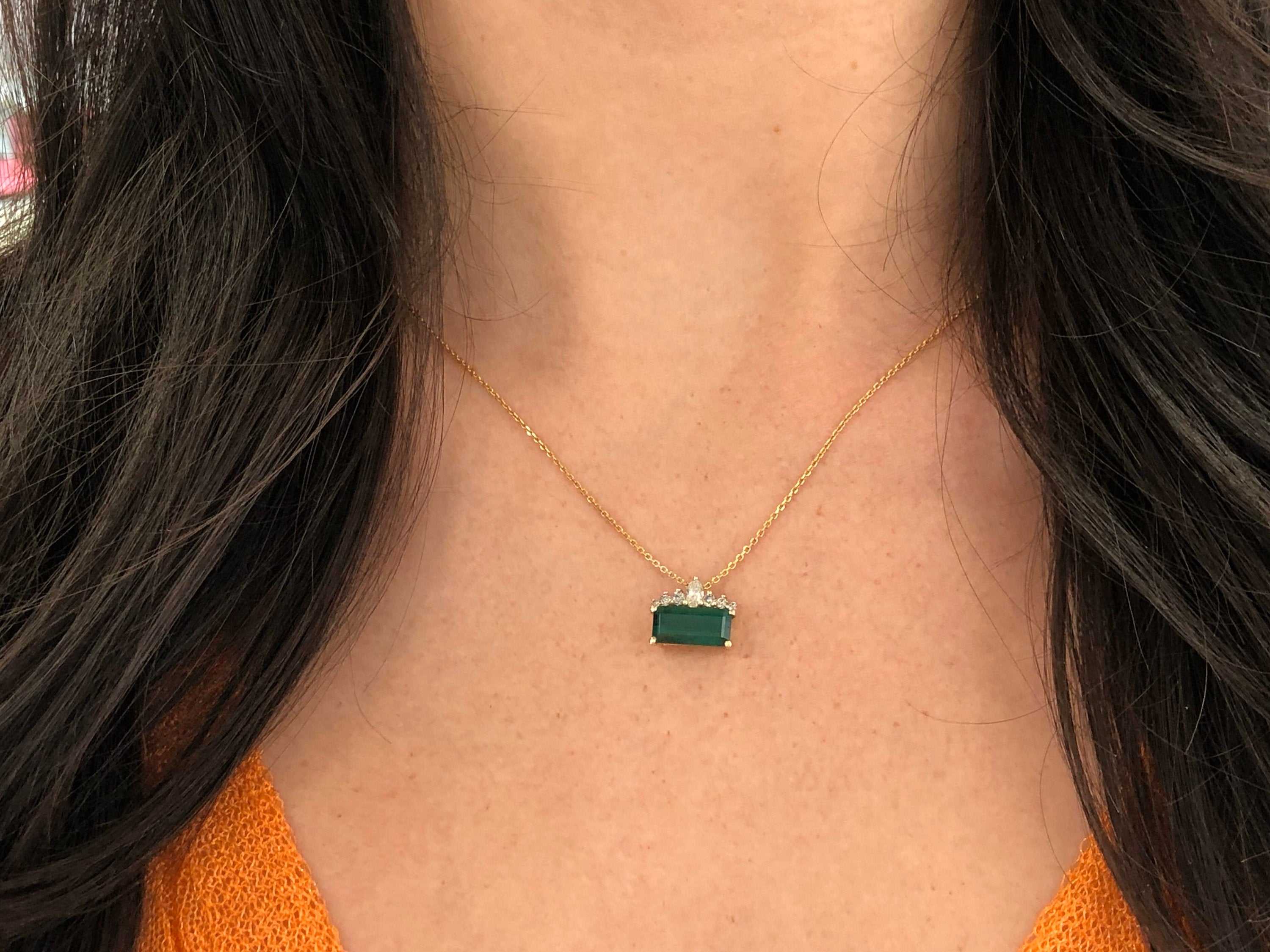 3.35tcw East to West Emerald & Diamond Tiara Necklace