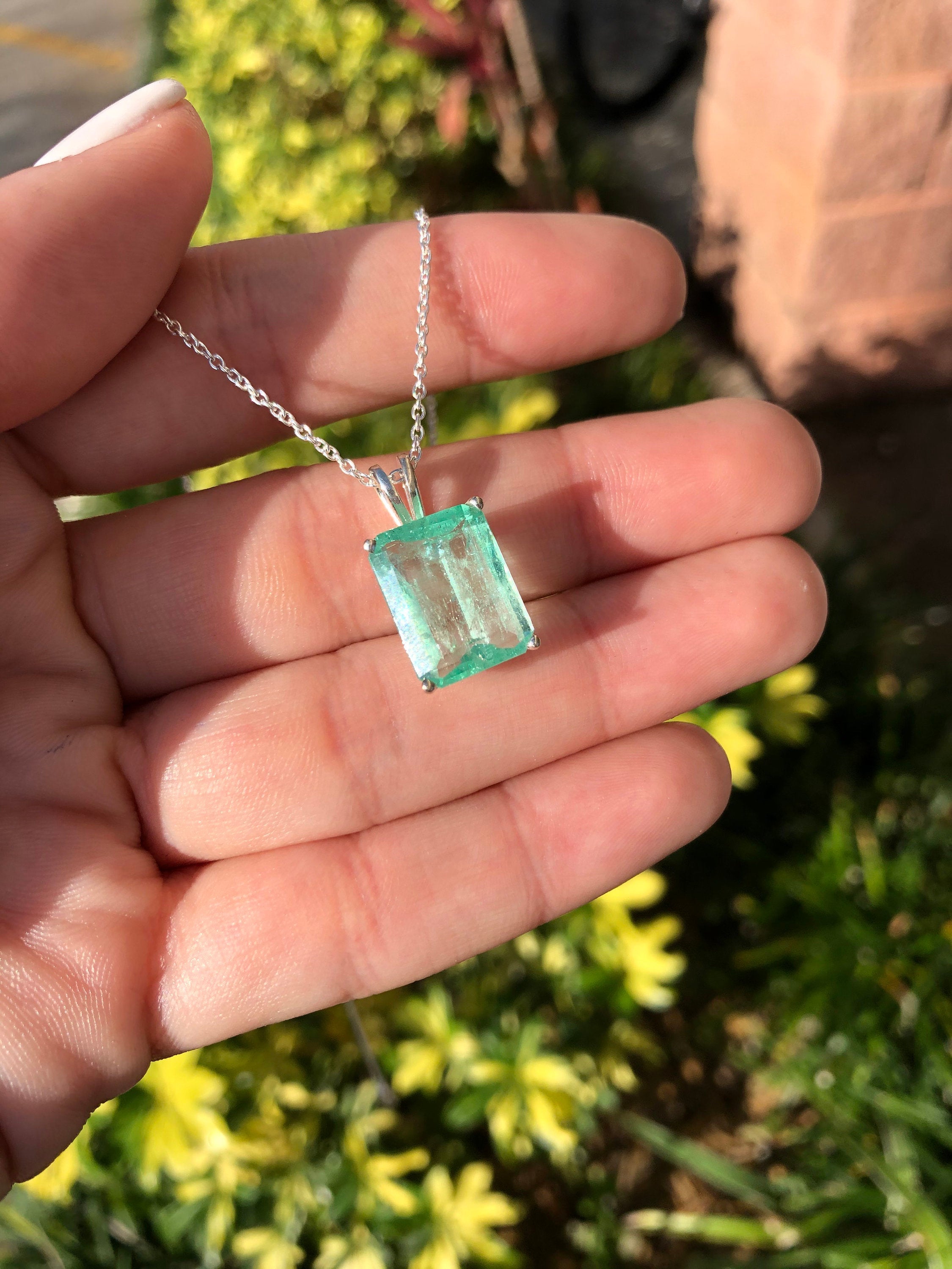 6.59 Carats Large Natural Colombian Emerald Pendant Sterling