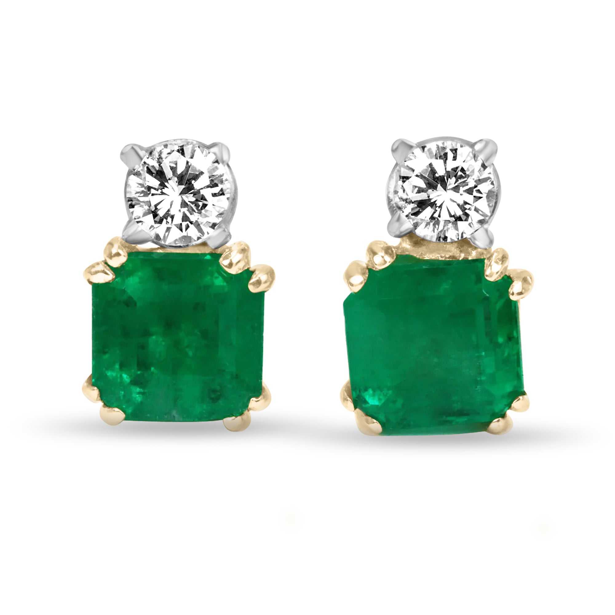 2.75tcw Dark Vivid Green High Quality Emerald & VS Diamond Accent Stud Earrings 18K - JR Colombian Emeralds