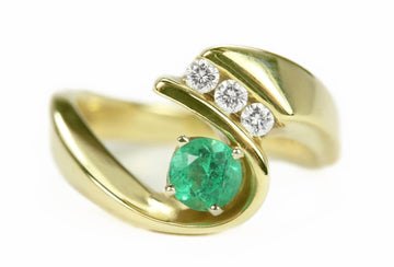 0.60 Carats Free Form Emerald And Diamond Modern Ring 14K