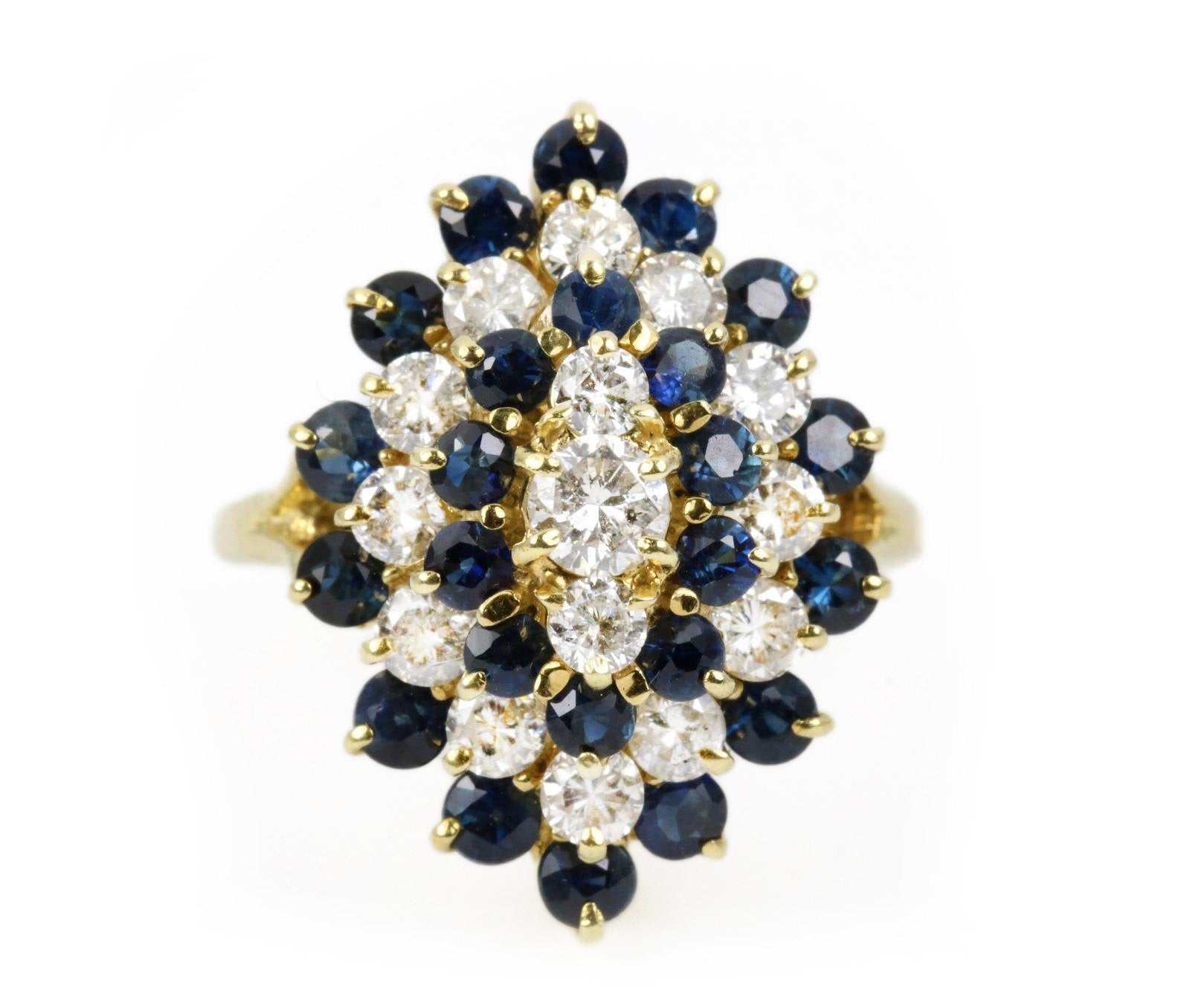 3.0tcw Blue Round Sapphire & Diamond Vintage Cluster Statement Ring