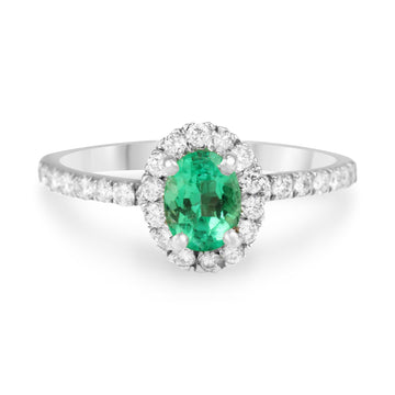 Timeless Elegance: 1.30tcw Colombian Emerald & Diamond Halo Engagement Ring in 14K Gold