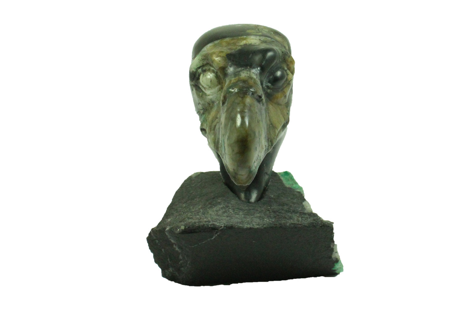 Diverse ALT Text Titles for a Matrix-Mounted Colombian Emerald Eagle Carving