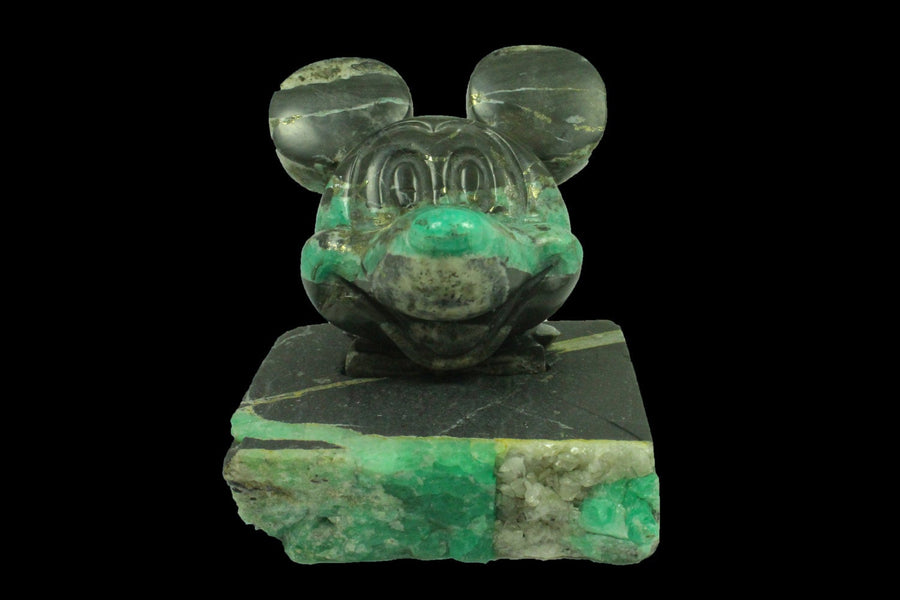 A Stunning Emerald Sculpture: Mickey Mouse Carved in Colombian Emerald