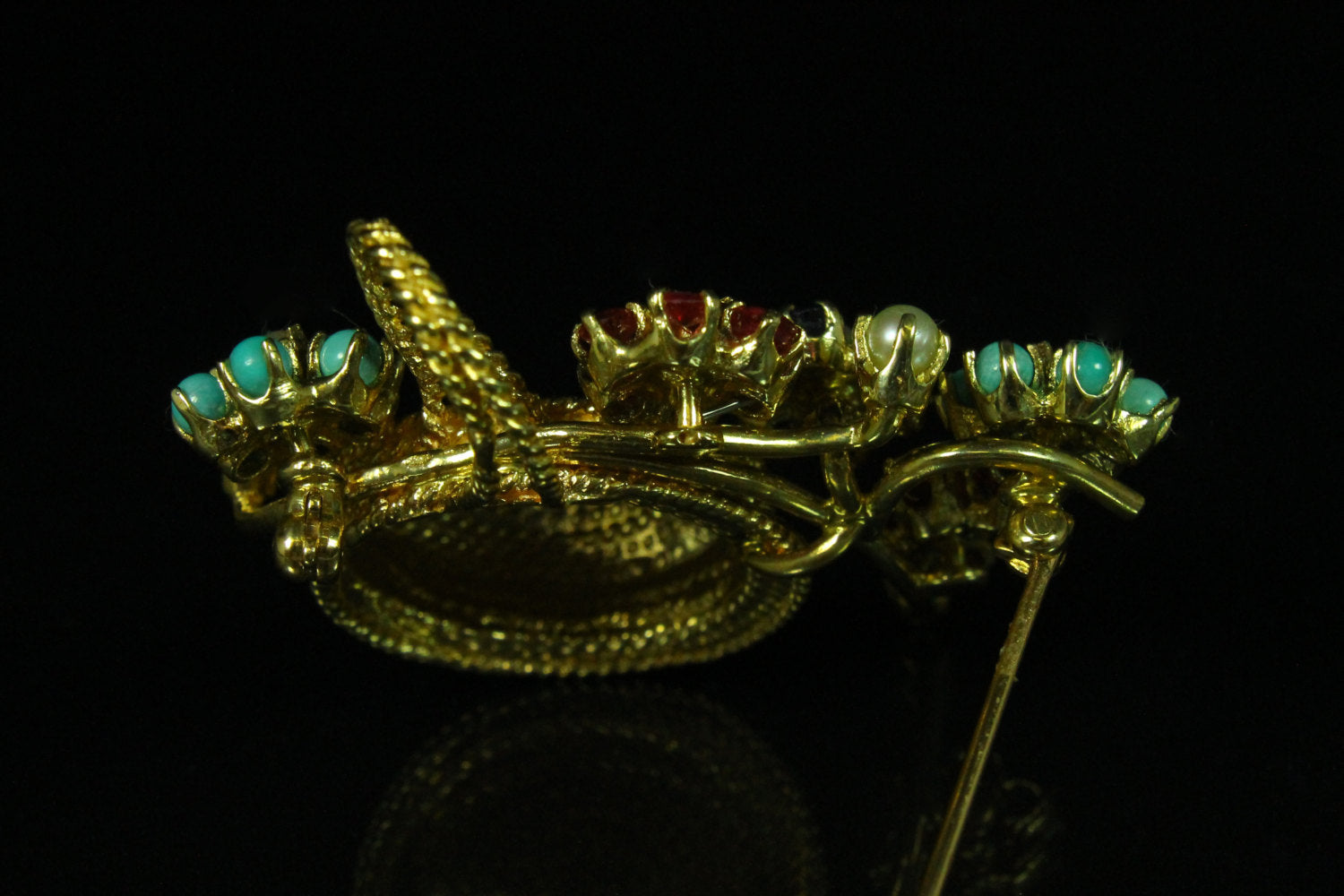 1.15tcw Multi Gemstone & Gold Basket Brooch 14k