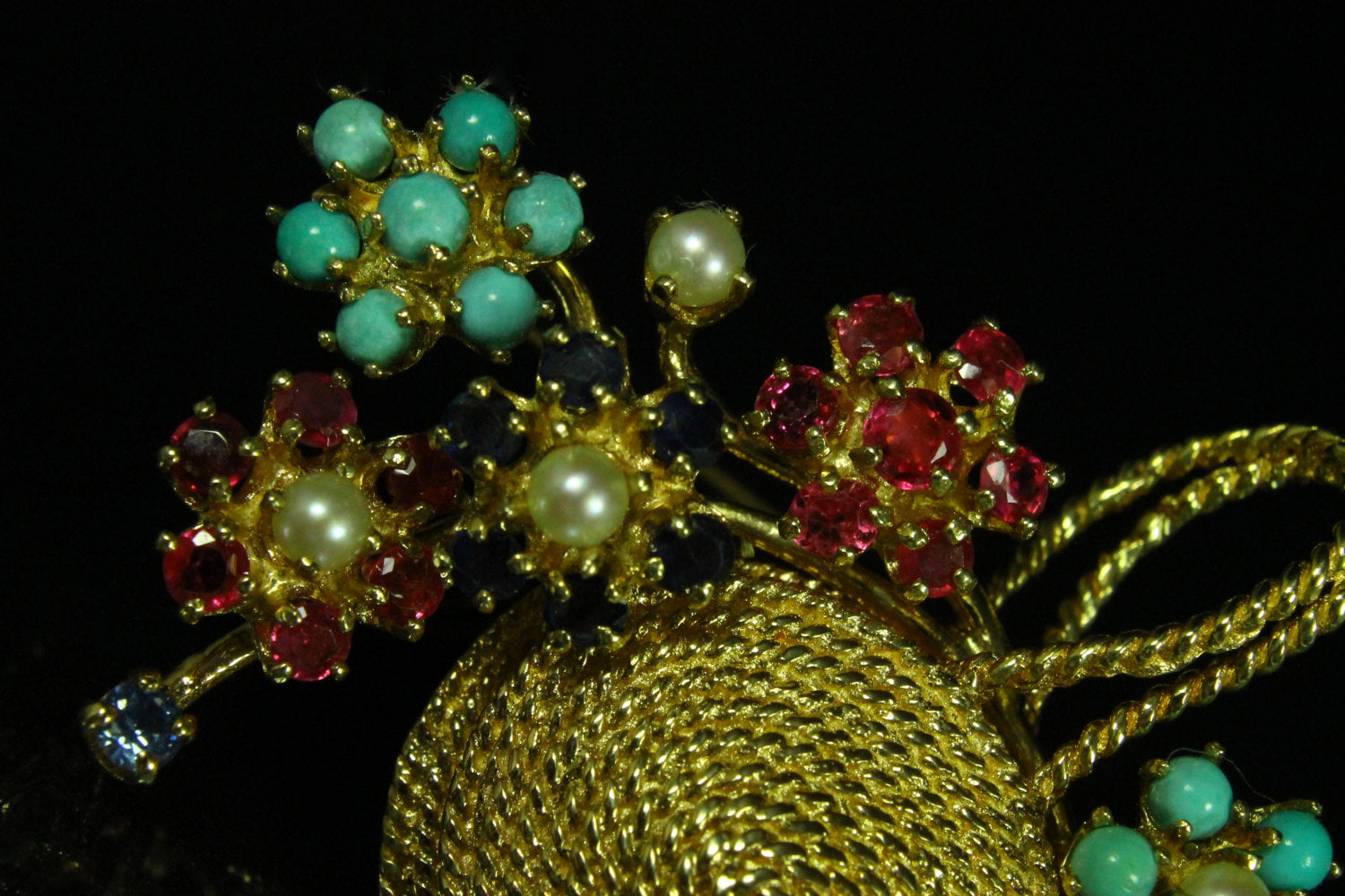 1.15tcw Multi Gemstone & Gold Basket Brooch 14k
