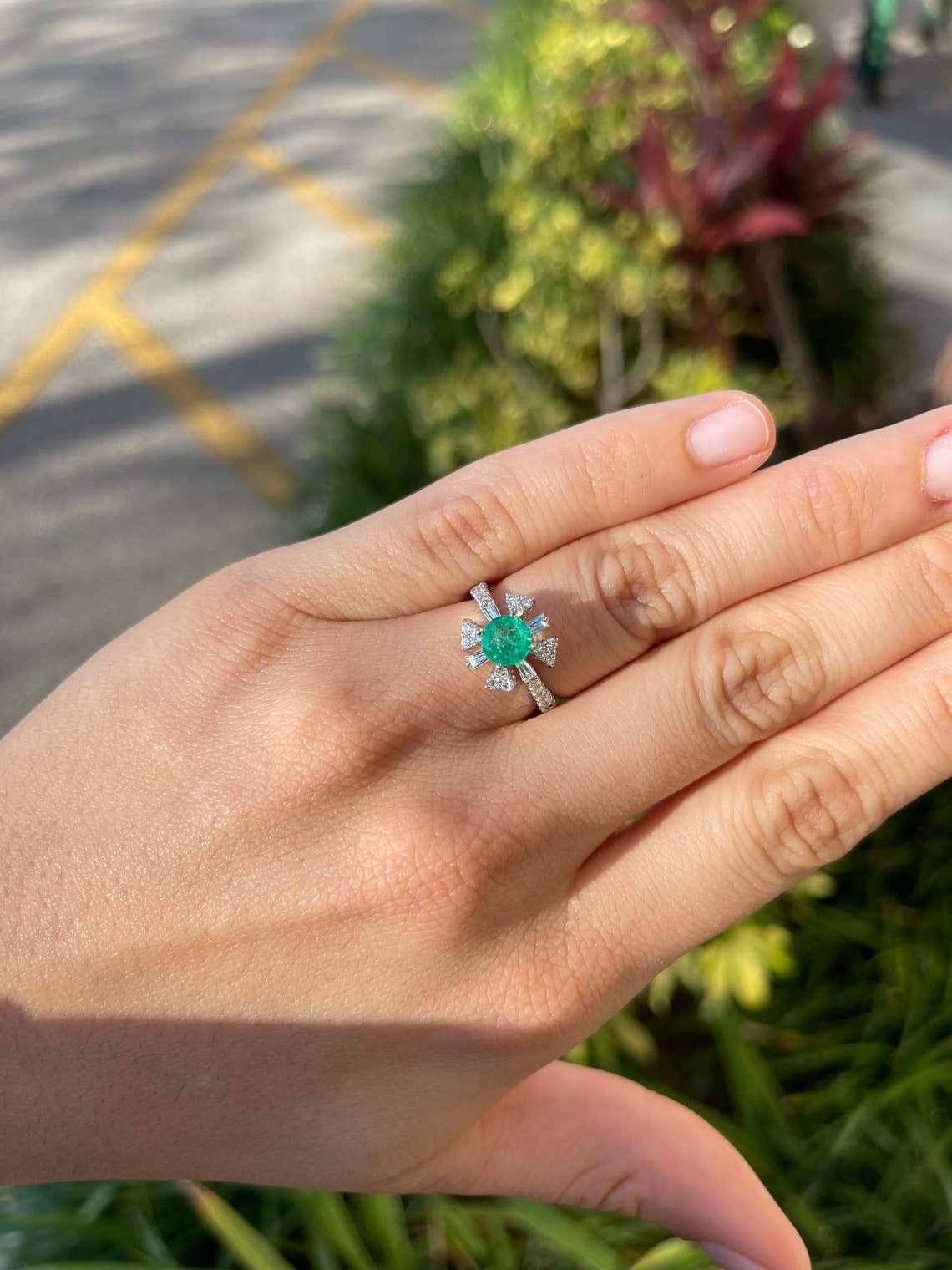 Colombian emerald and baguette diamond cocktail ring by JR Colombian Emeralds, 18K gold, featuring a 1.50 tcw center emerald.