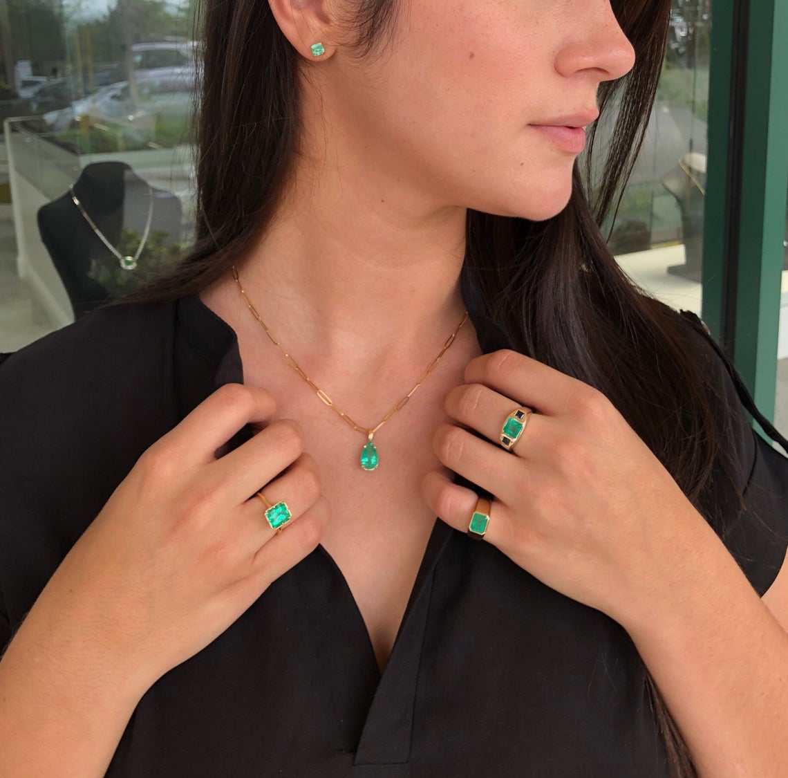 Anello gitano con castone a tre pietre, smeraldo quadrato e zaffiro blu, 2,50 carati, misura 14