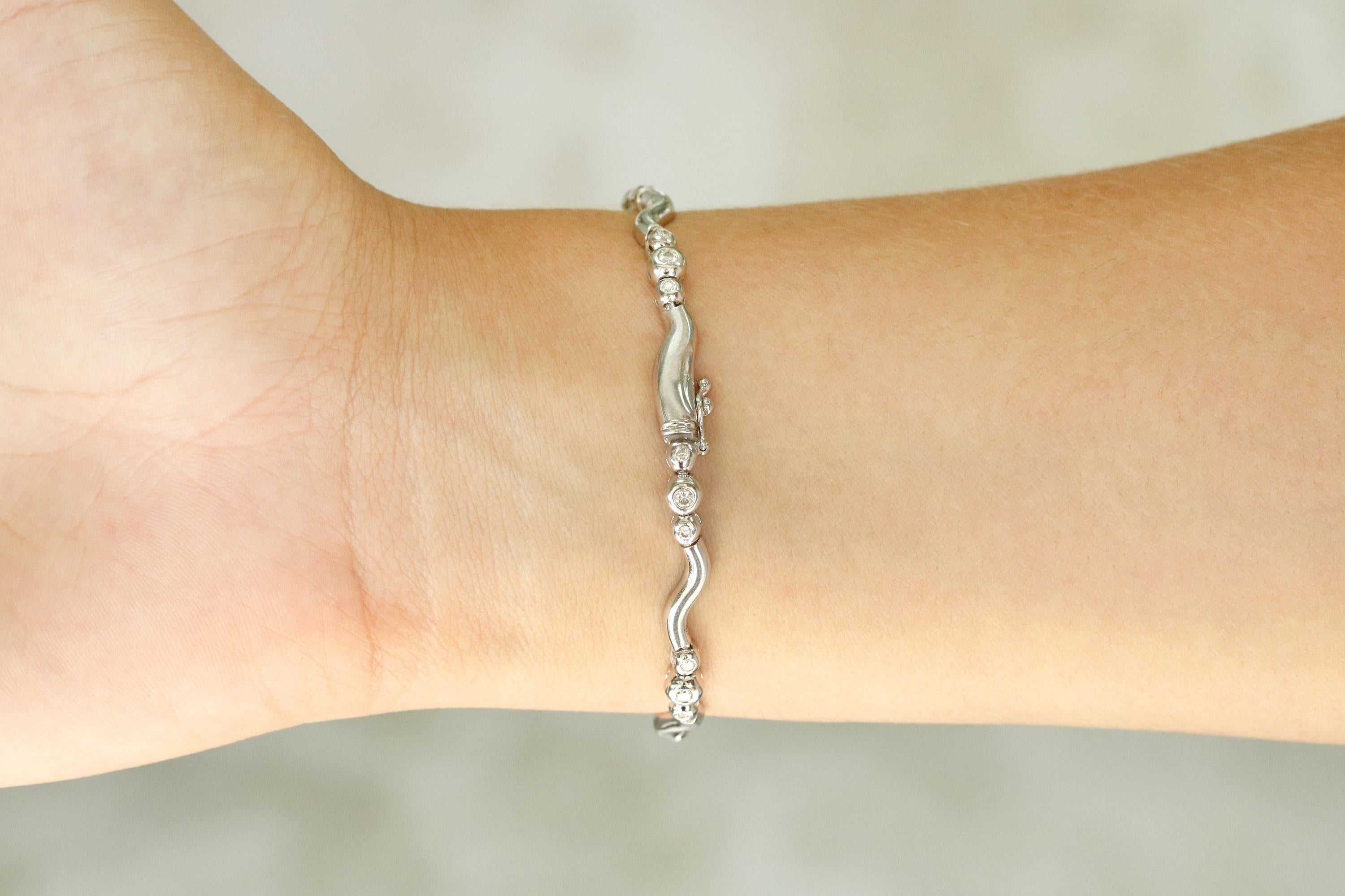 0.50tcw Modern Satin Finish Diamond Bezel Set Tennis Bracelet 14K