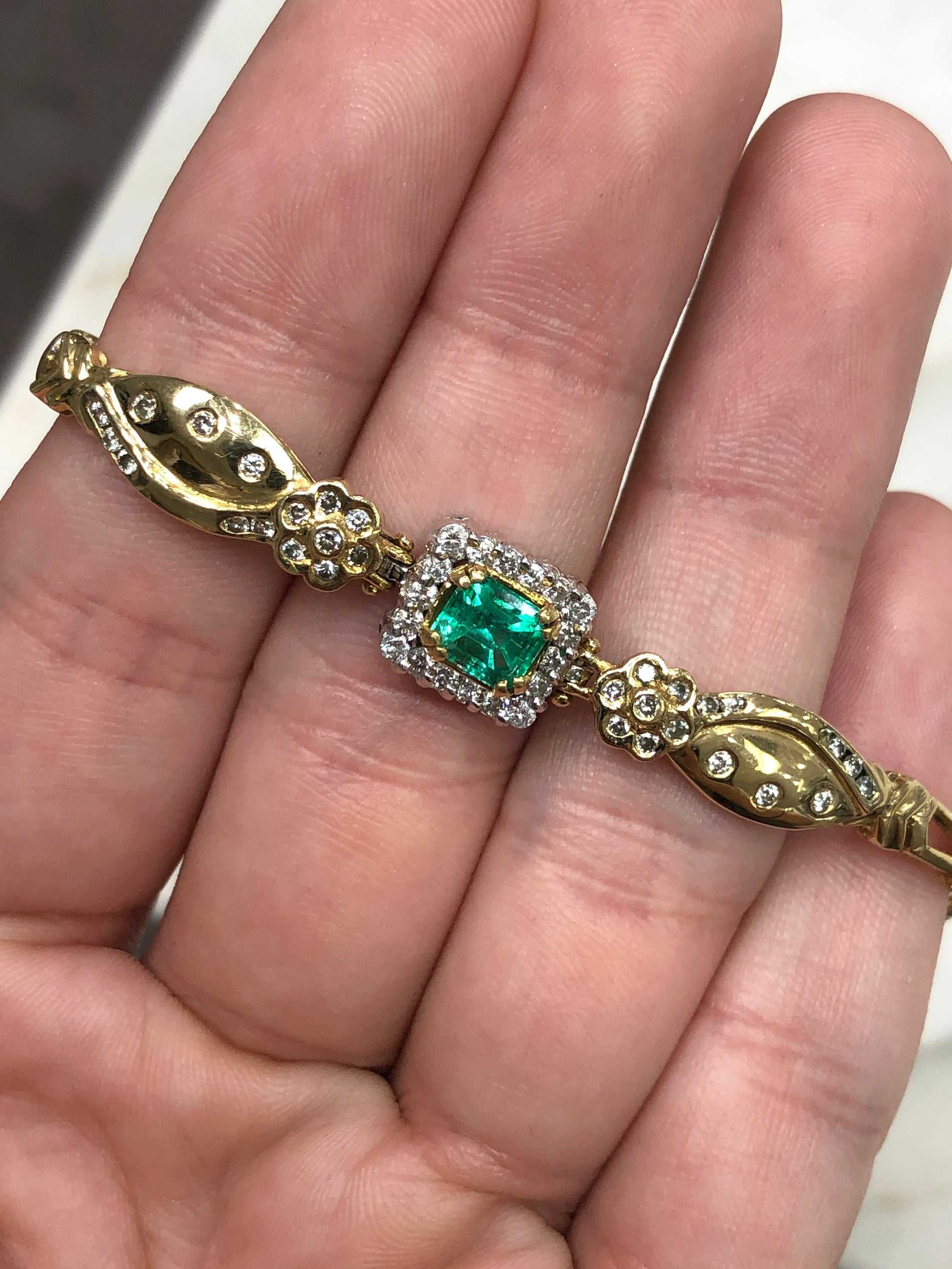 1.70tcw Emerald & Diamond Anniversary Bracelet Gold 18K