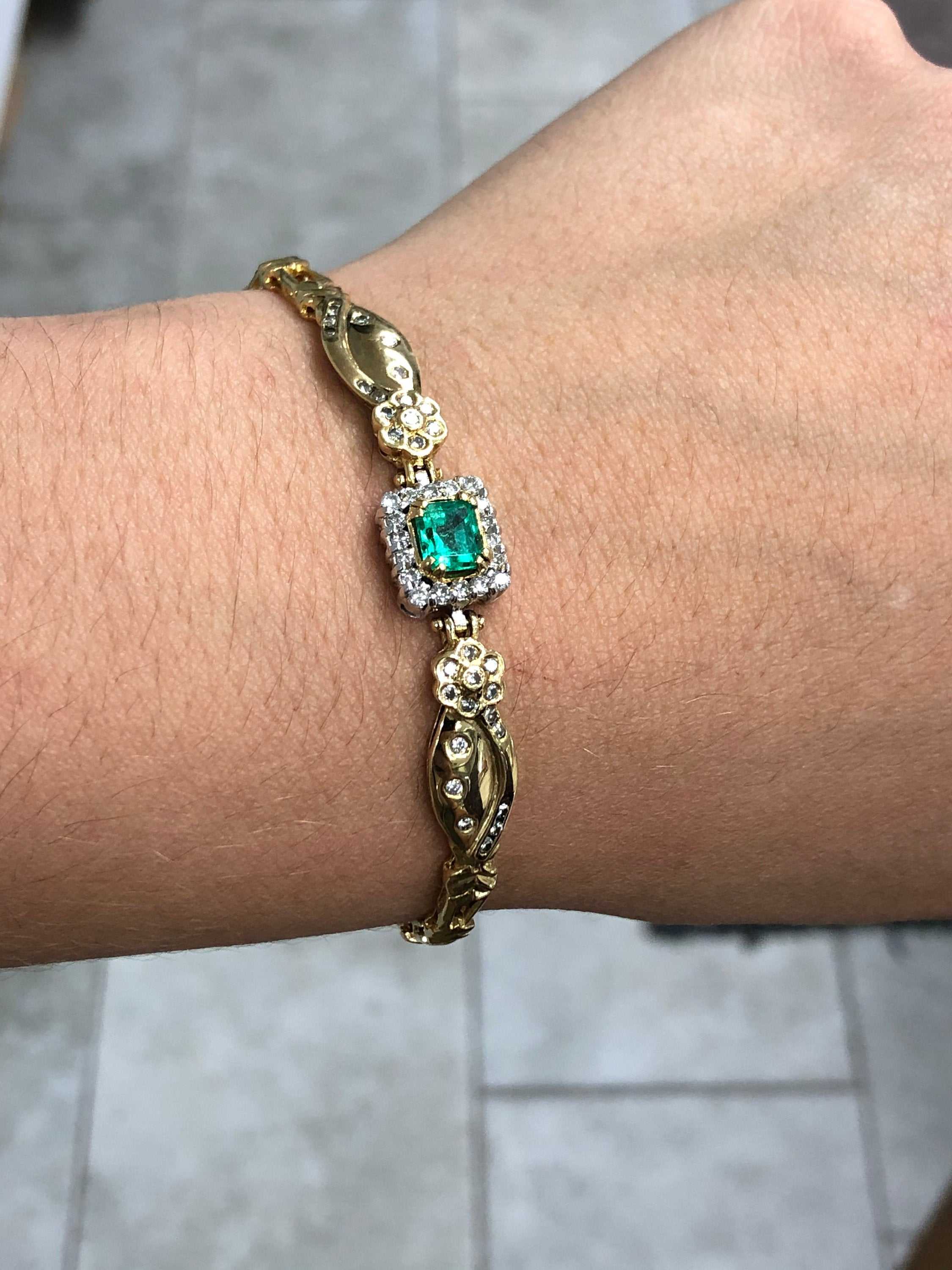 1.70tcw Emerald & Diamond Anniversary Bracelet Gold 18K