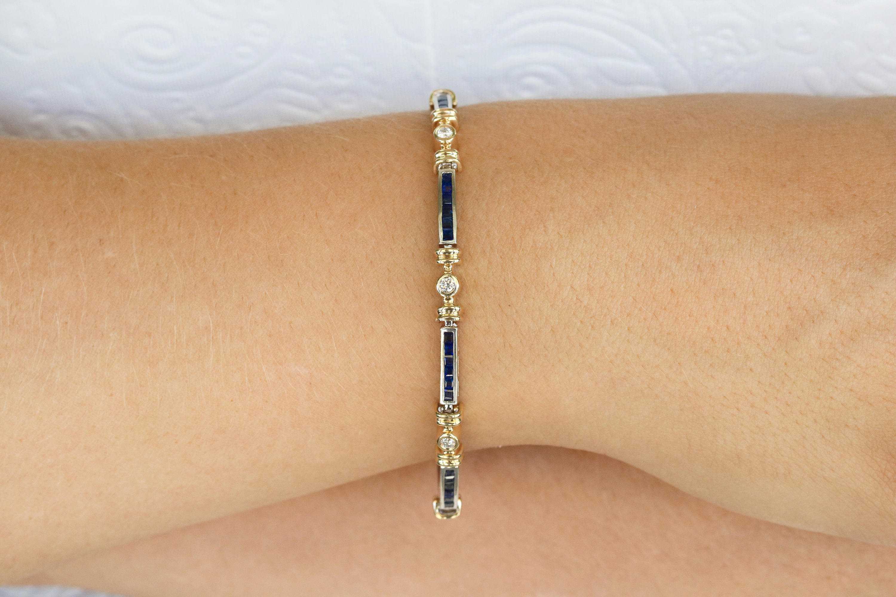 2.05tcw 14K Blue Sapphire & Diamond Tennis Bracelet