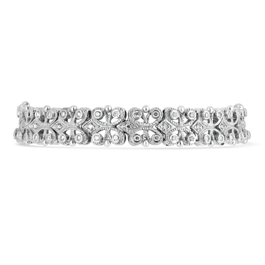 2.0tcw Wide Floral Diamond Tennis Bracelet Art Deco White Gold 14K