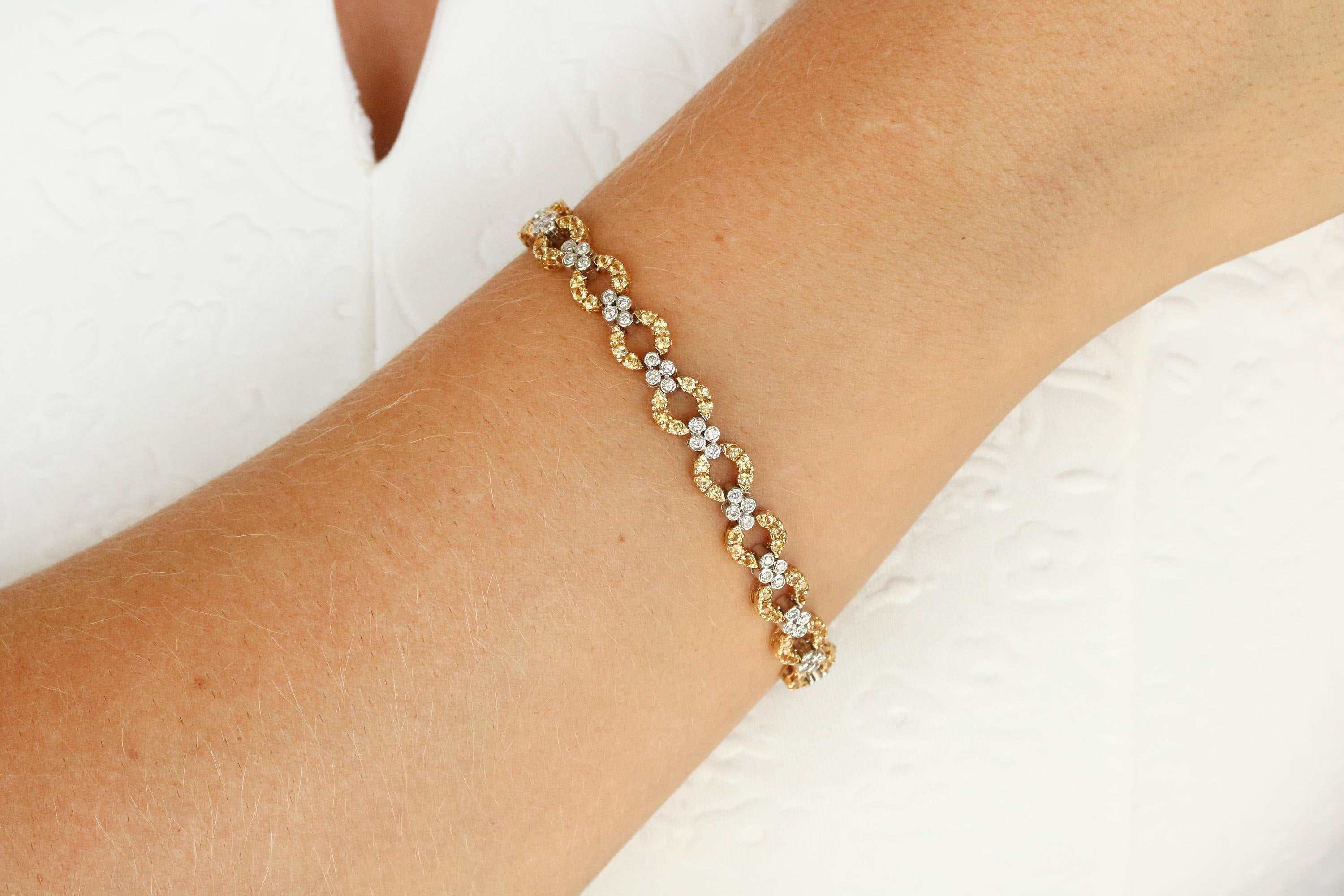 4.94tcw Yellow Sapphire & Diamond Tennis Bracelet Two Toned Gold 18K