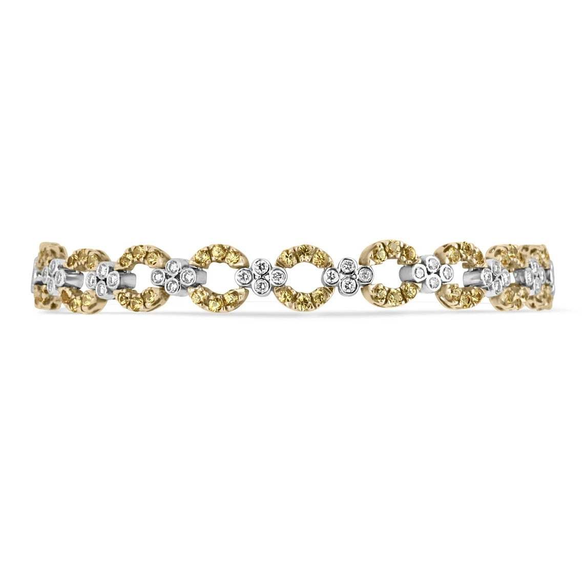4.94tcw Yellow Sapphire & Diamond Tennis Bracelet Two Toned Gold 18K