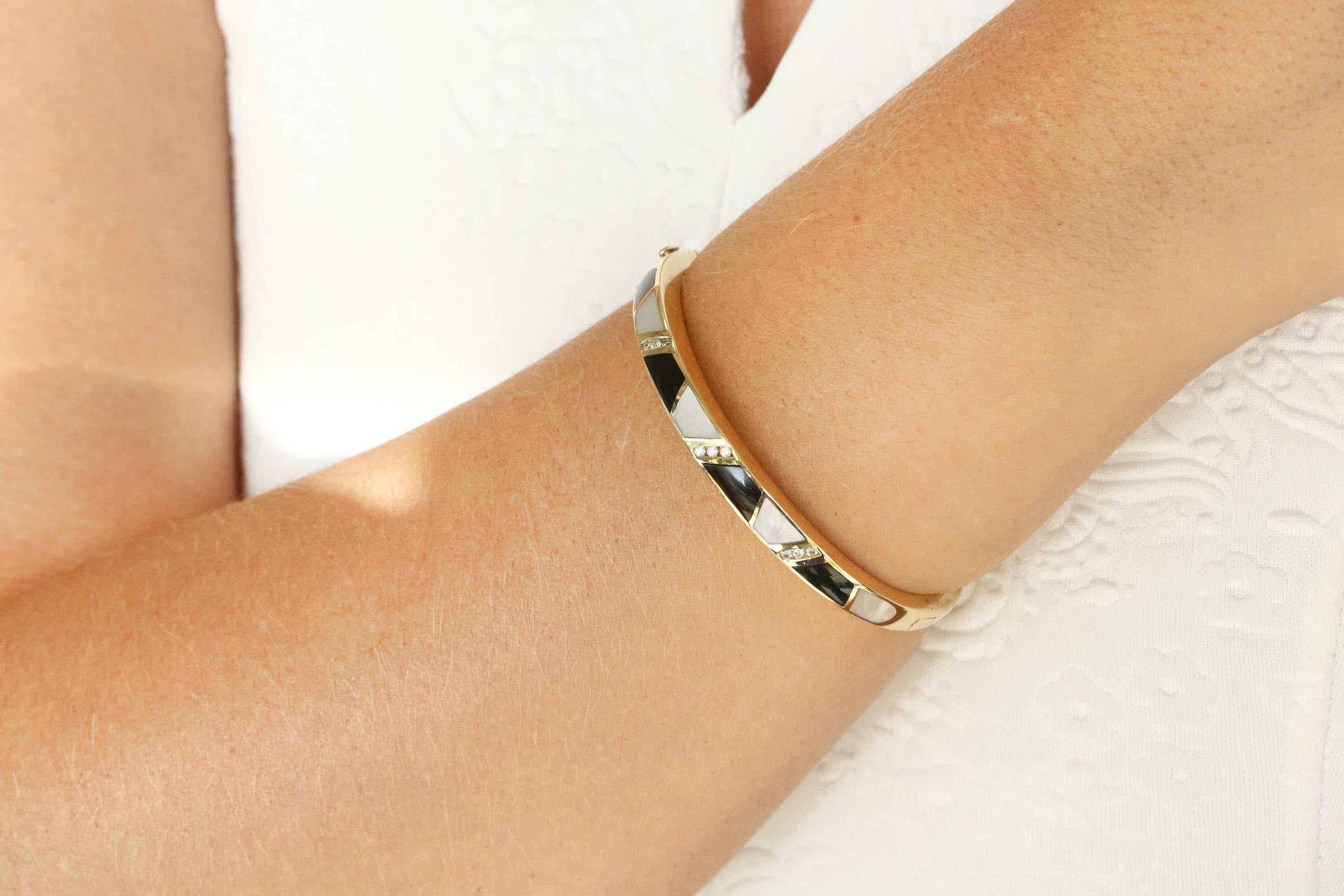 Natura Diamond, Mother Of Pearl and Black Onyx Stackable Bracelet 14K