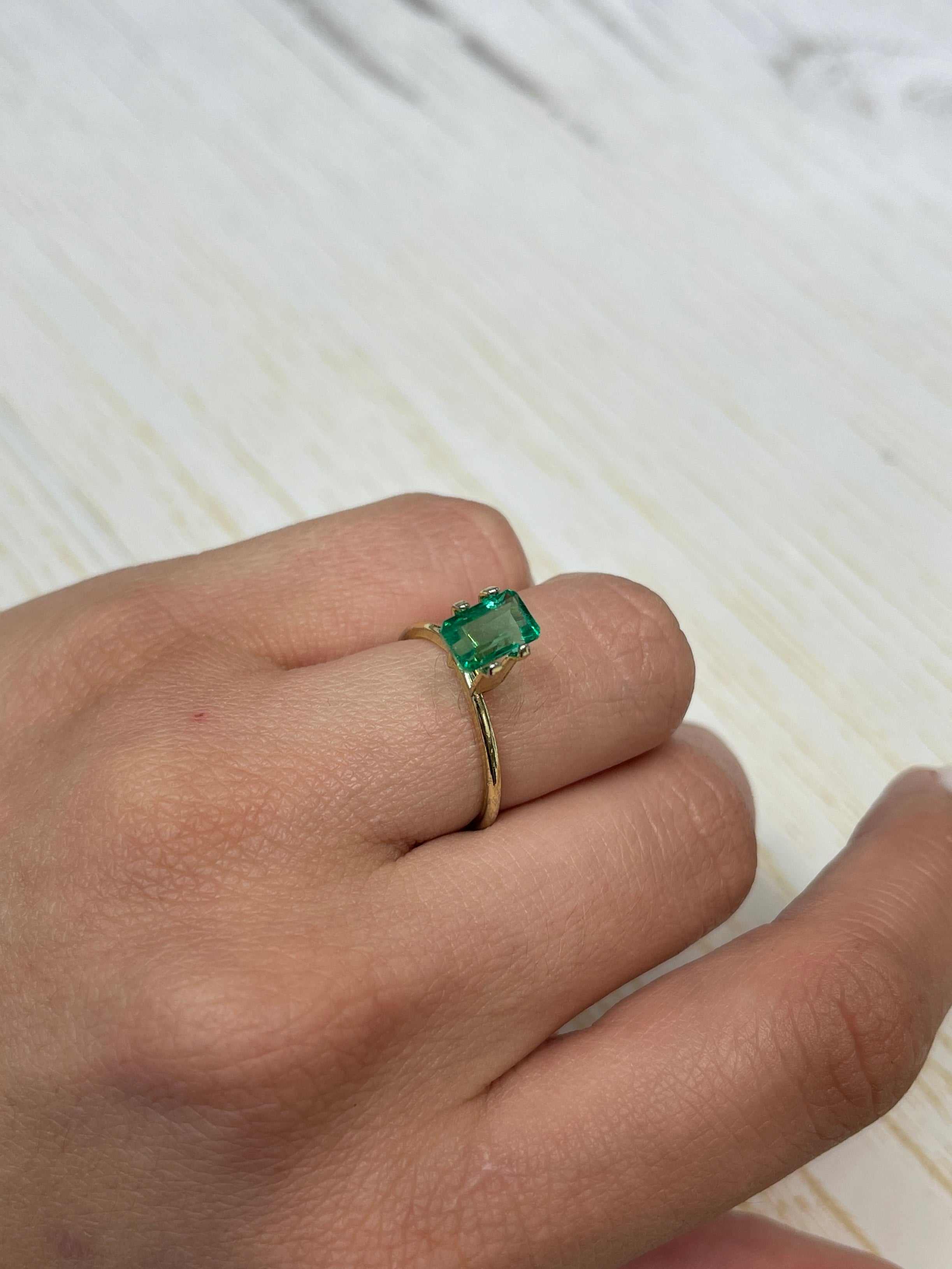 Elongated 8x5mm Muzo green Colombian emerald loose gemstone, natural emerald cut, 1.50 carats, from JR Colombian Emeralds.