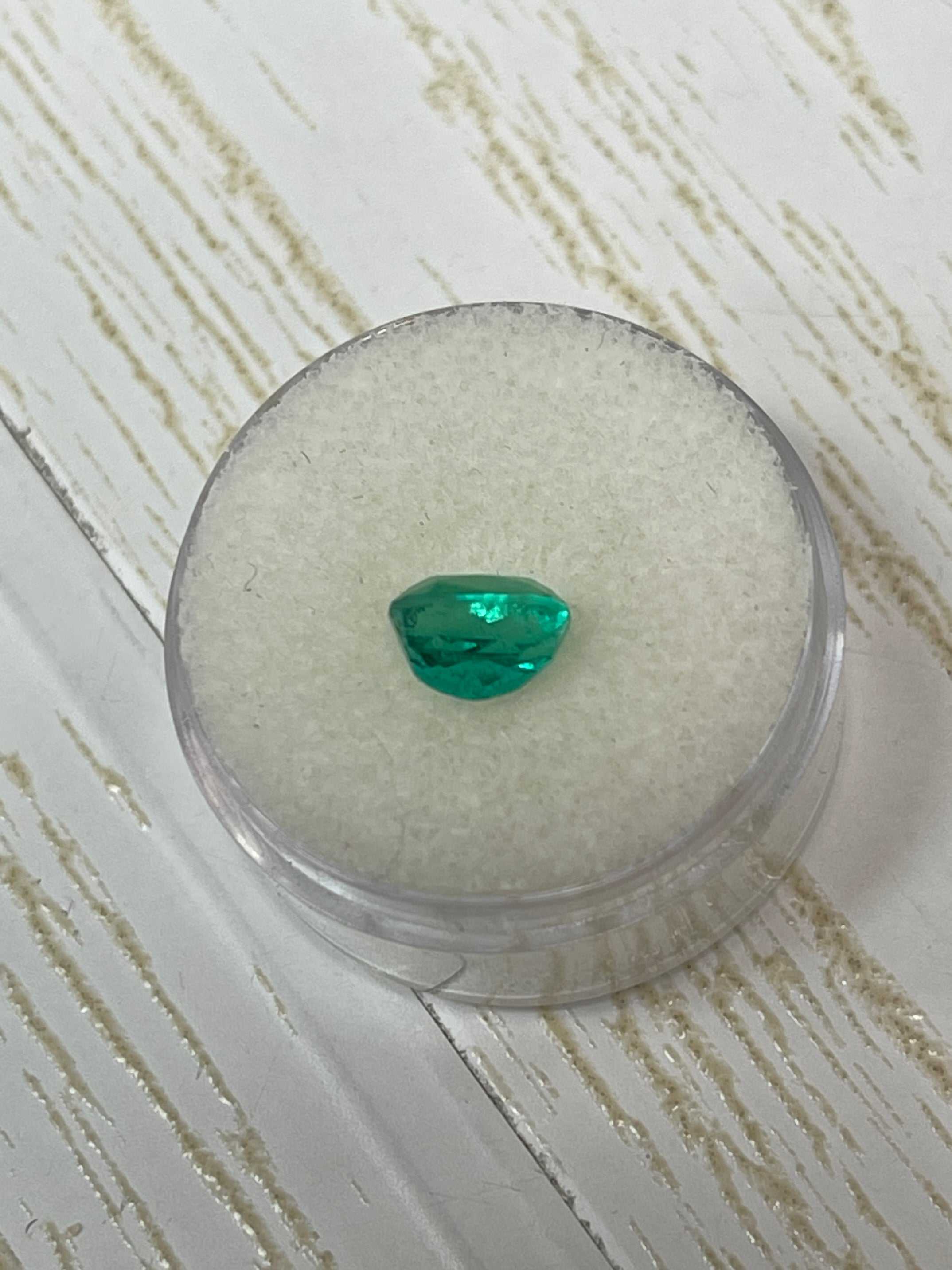 Elongated Cushion Cut 1.58 Carat Colombian Emerald in Bluish Green