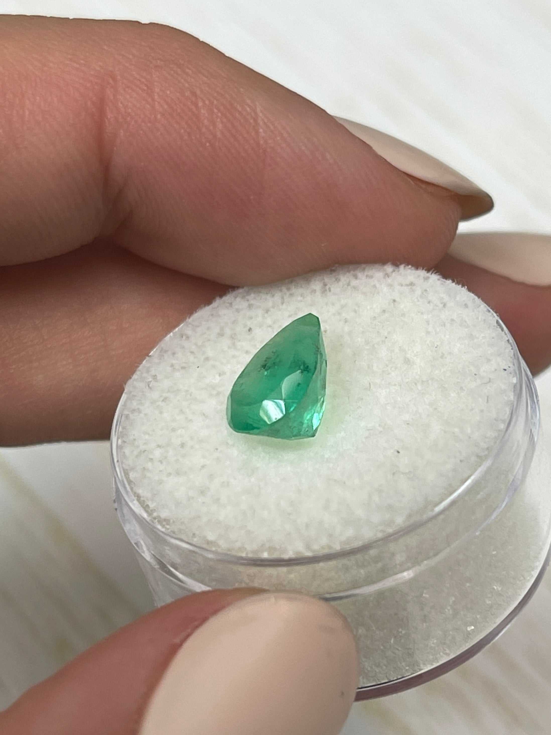 1.81 carat spring green natural Colombian emerald loose pear-cut gemstone by JR Colombian Emeralds