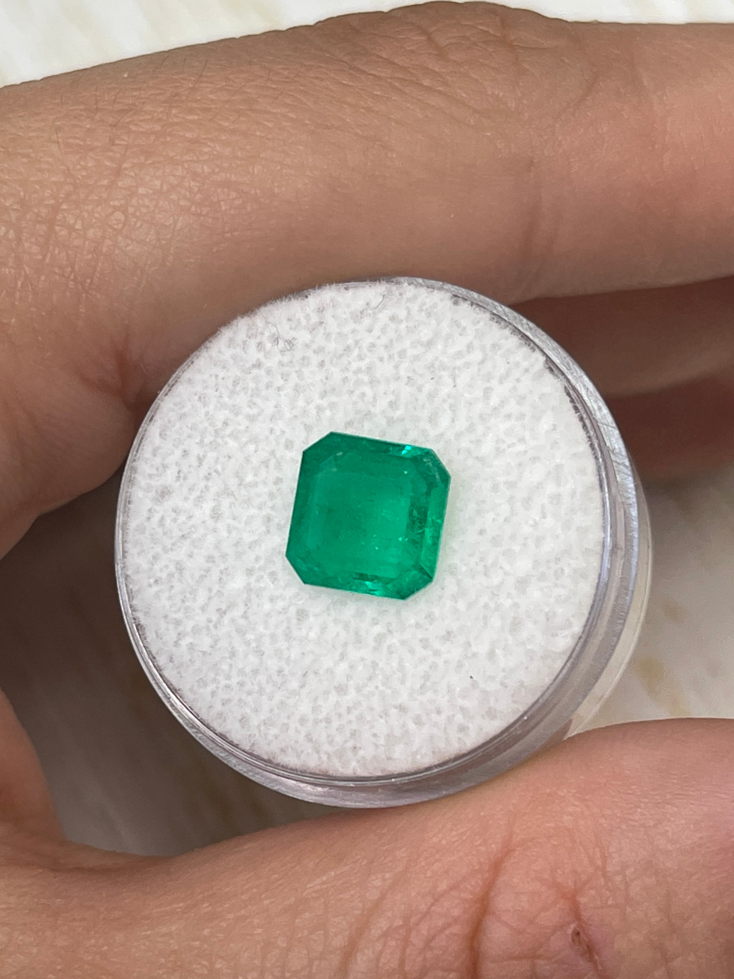 Natural loose Colombian emerald, 1.97 carats, Asscher cut, vibrant green, from JR Colombian Emeralds.