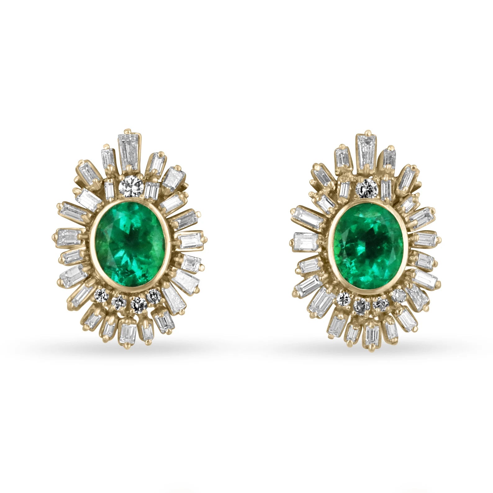 AAA+ oval Colombian emerald and diamond statement earrings featuring 12.20 tcw from JR Colombian Emeralds, elegant and vibrant jewelry.