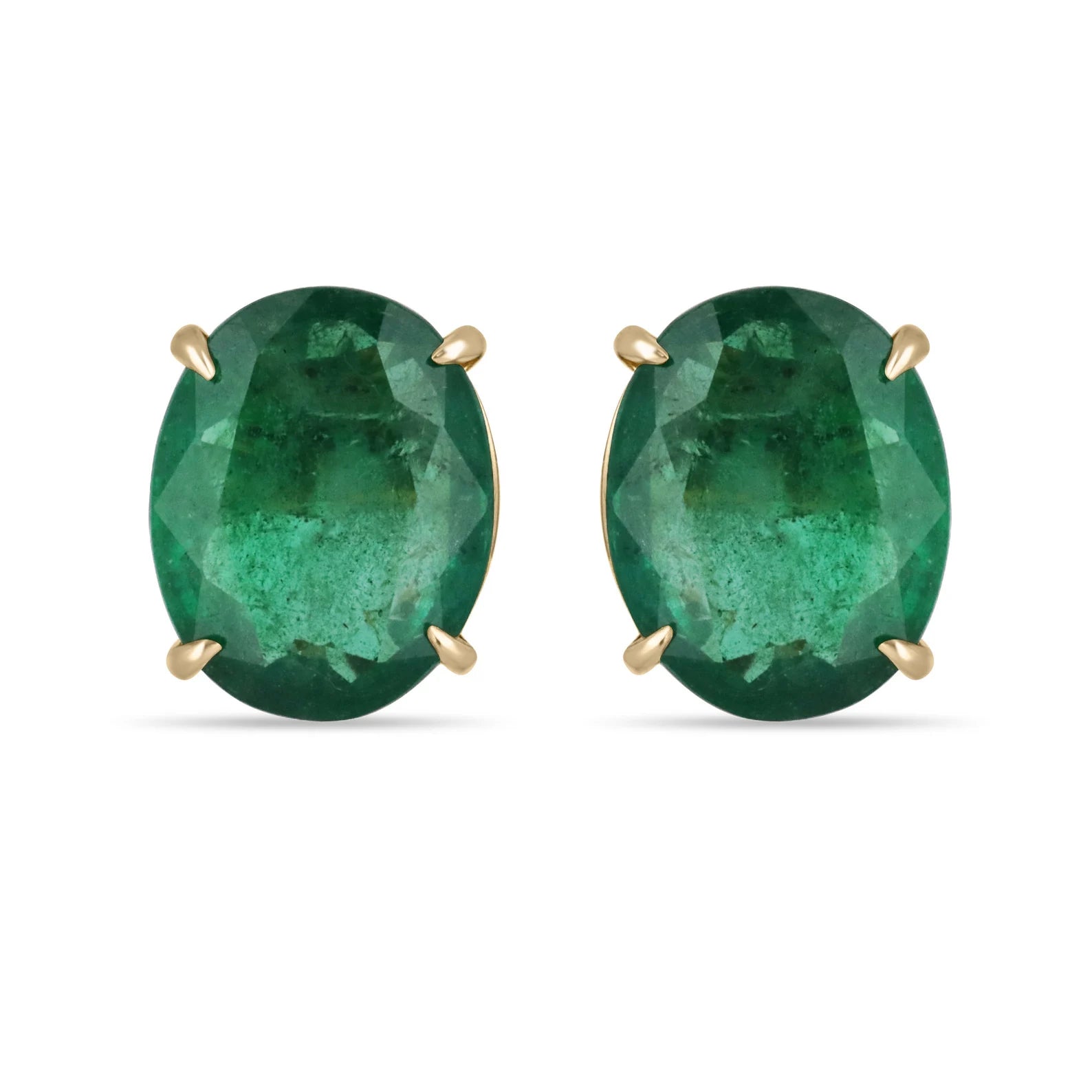 Dark green Zambian oval stud earrings with AAA quality gemstones from JR Colombian Emeralds, set in 18K gold.