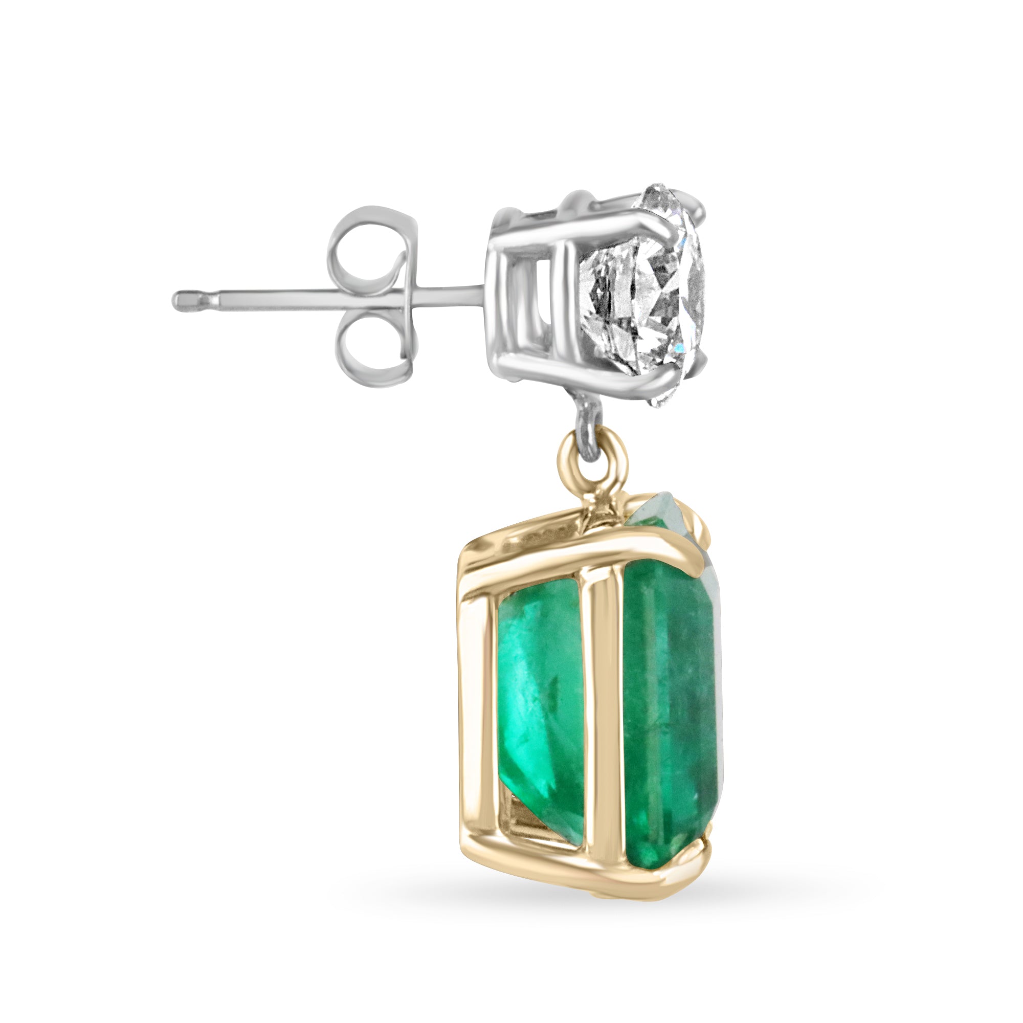 Elegant emerald and diamond dangle earrings with 17.72tcw AAA+ emeralds in 18K gold and platinum by JR Colombian Emeralds.