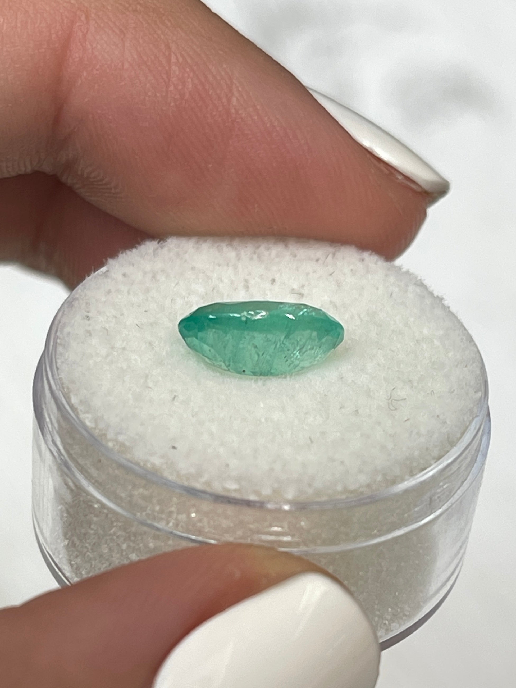 Light bluish green 2.22 carat oval cut natural Colombian emerald gemstone from JR Colombian Emeralds.