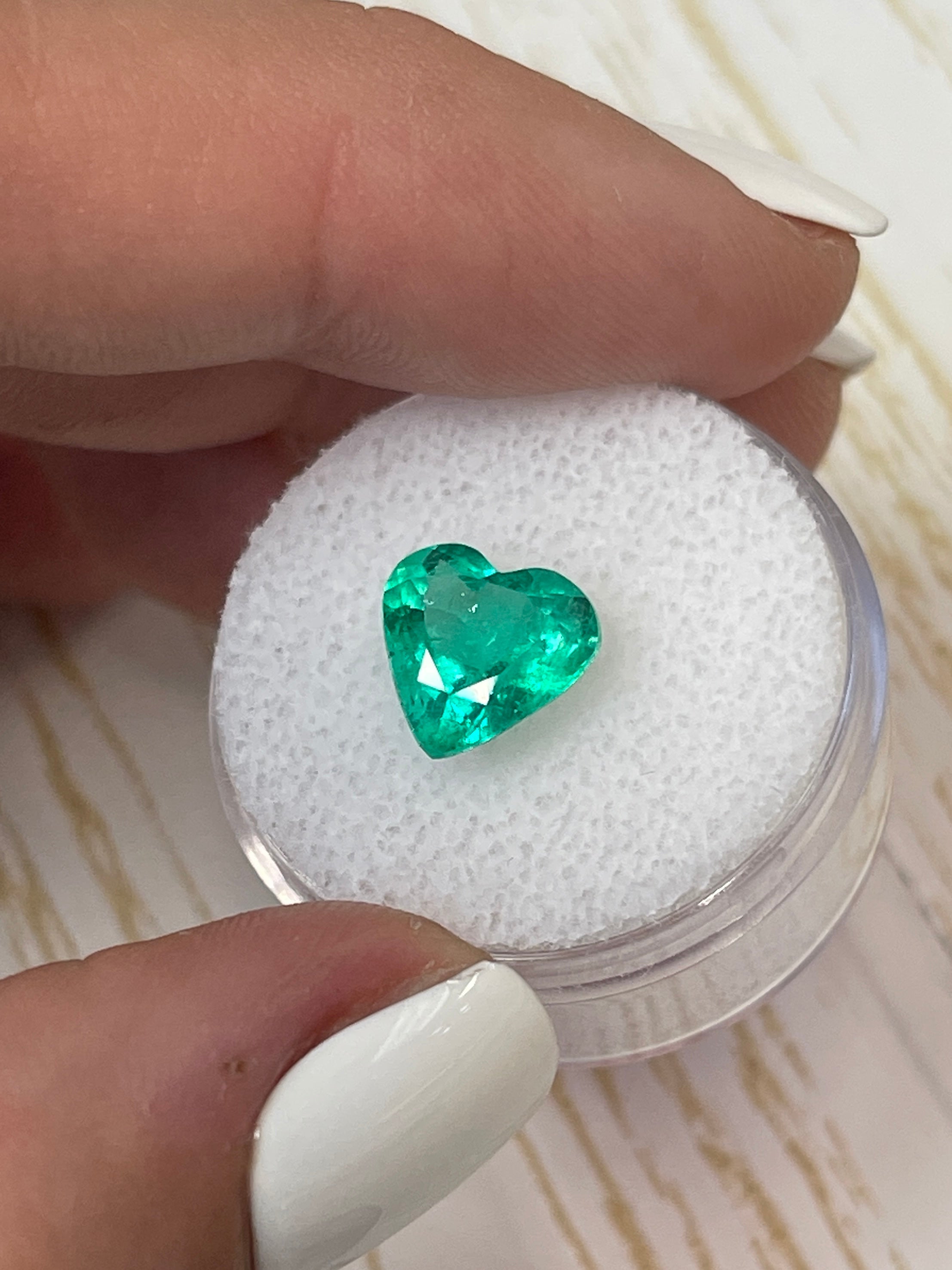 2.52 Carat bluish green natural Colombian emerald in heart cut, loose gemstone from JR Colombian Emeralds