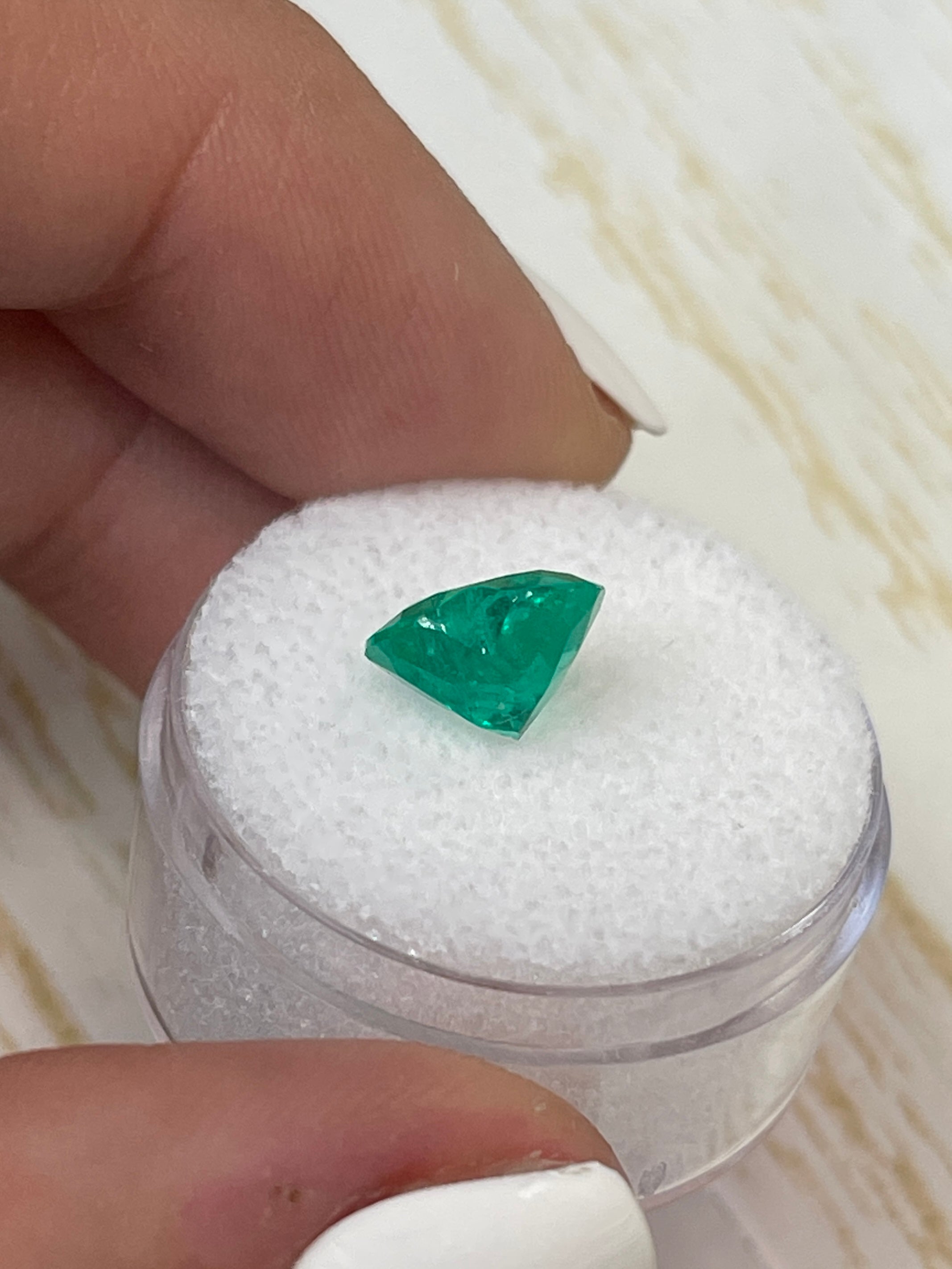 2.52 Carat bluish green natural Colombian emerald loose heart cut gemstone, from JR Colombian Emeralds.