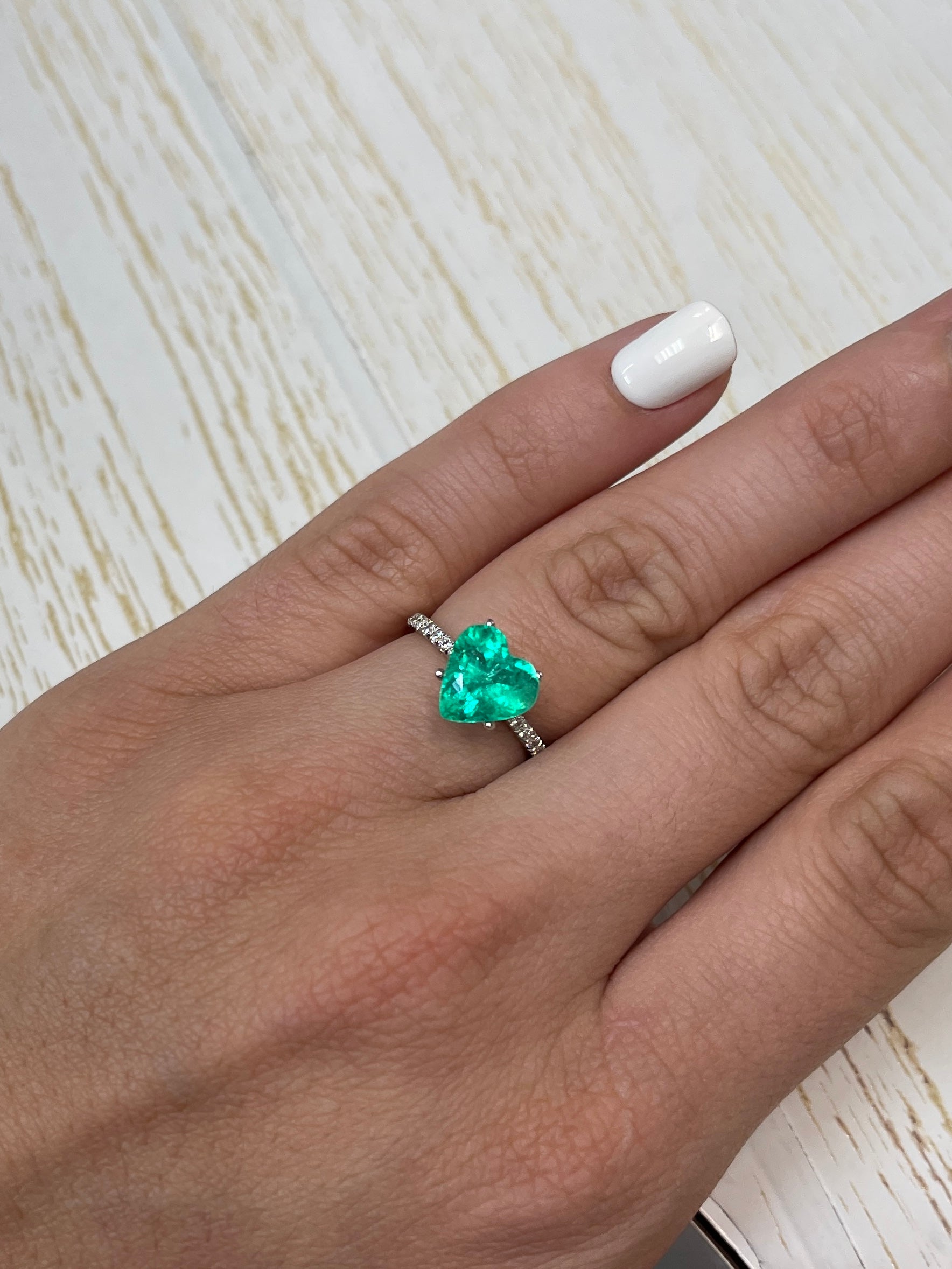 2.52 Carat bluish-green natural Colombian emerald in heart cut, loose gemstone from JR Colombian Emeralds.