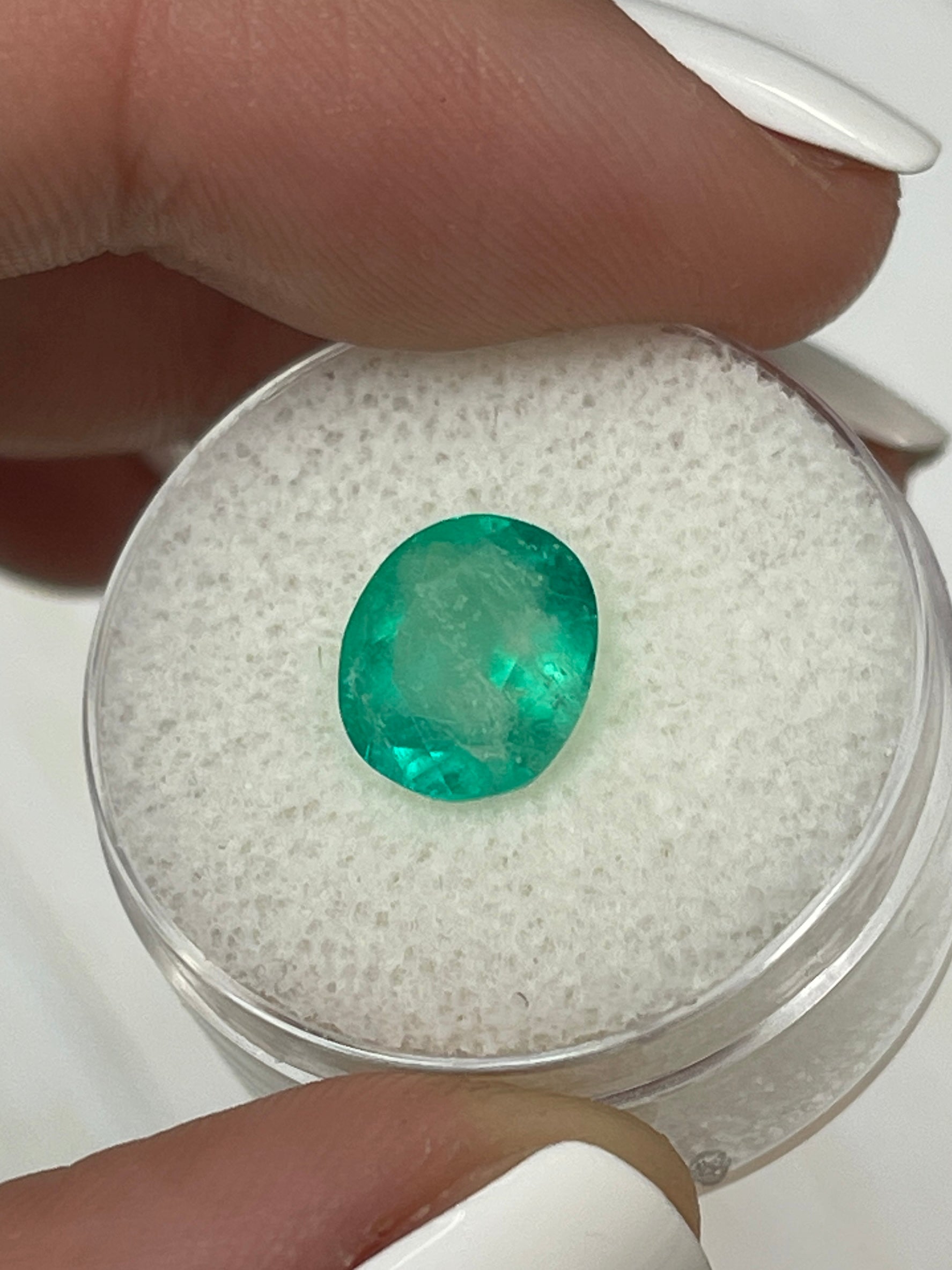 2.53 carat natural green Colombian emerald loose oval cut gemstone from JR Colombian Emeralds