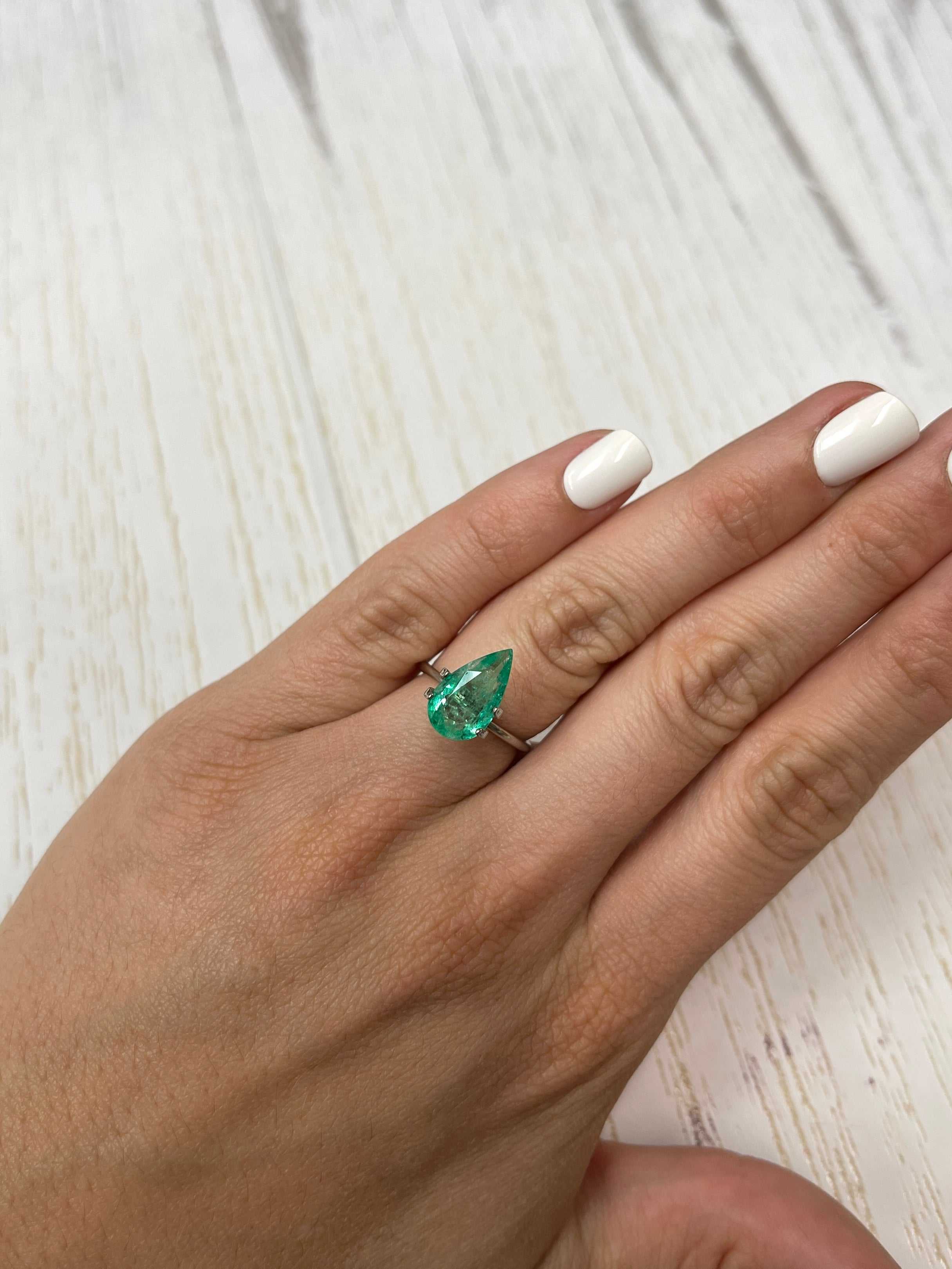 Natural 2.61 carat Colombian emerald loose gemstone in pear cut, 14x8mm, from JR Colombian Emeralds.
