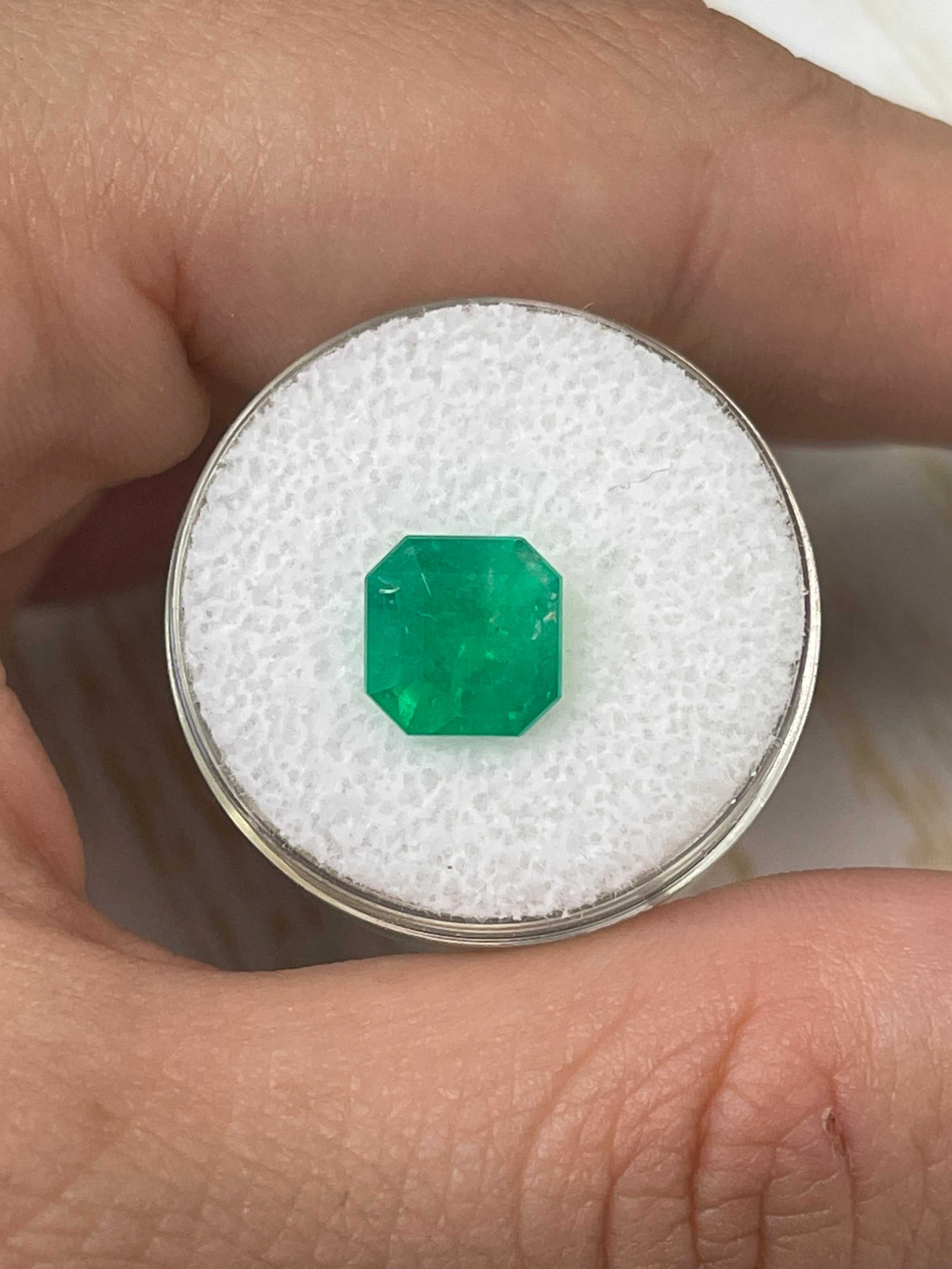 Vibrant 2.82 Carat natural Colombian emerald loose Asscher cut gemstone with bright green color and clarity from JR Colombian Emeralds