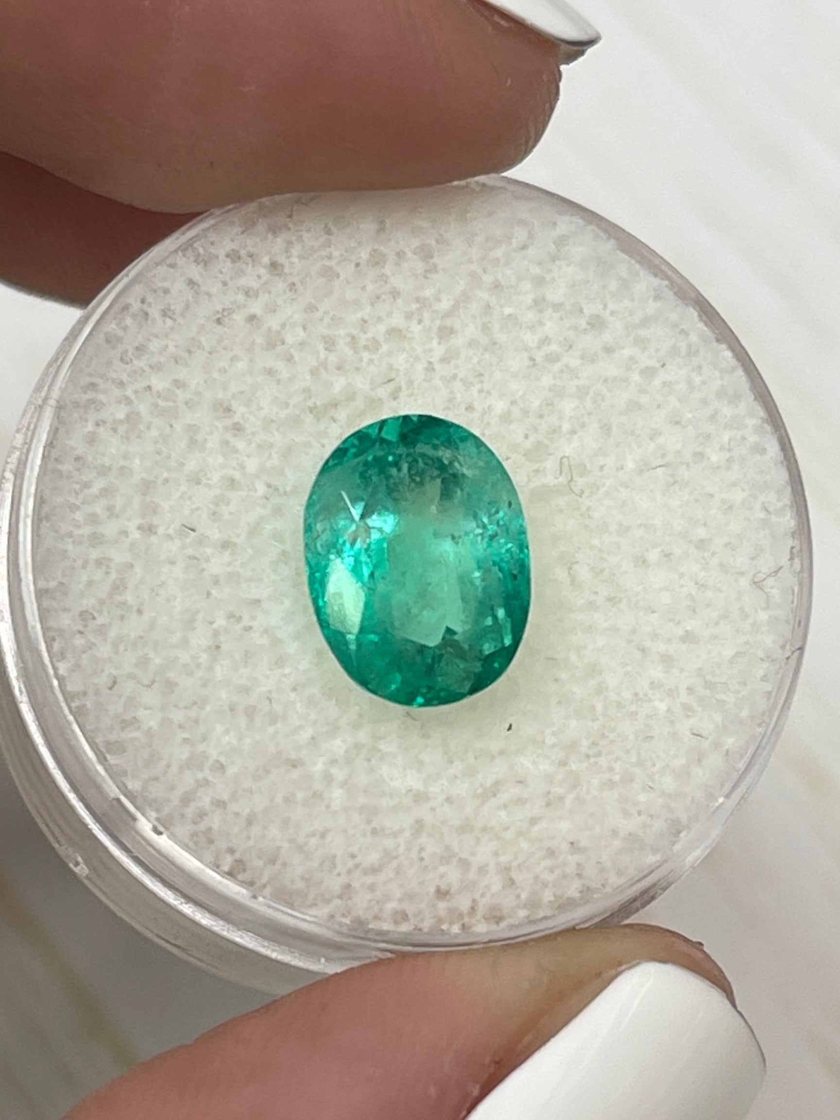 2.88 carat light bluish green natural Colombian emerald loose oval cut gemstone from JR Colombian Emeralds.