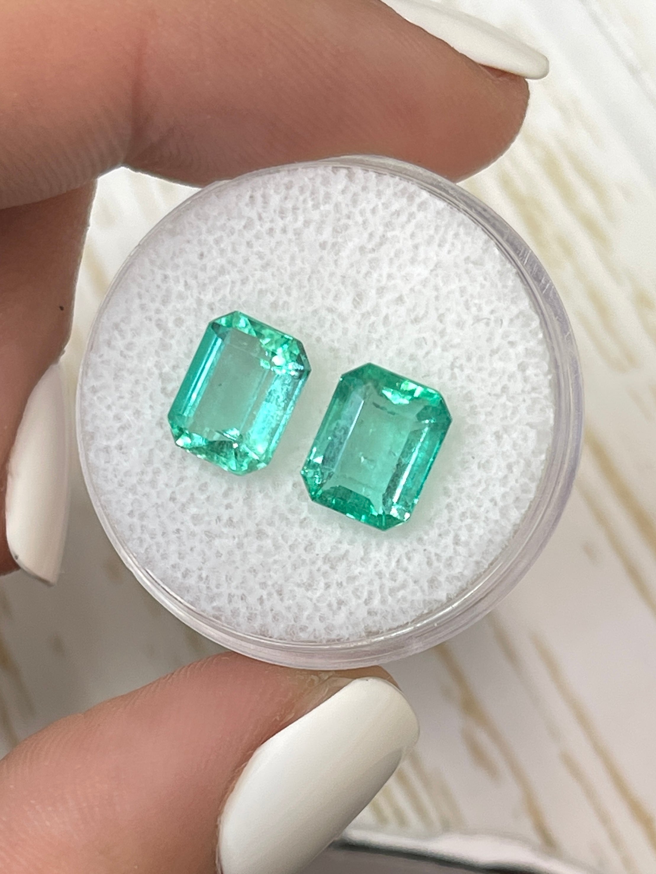 Three green Colombian emeralds with 3.03tcw in emerald cut, matching loose gemstones from JR Colombian Emeralds.