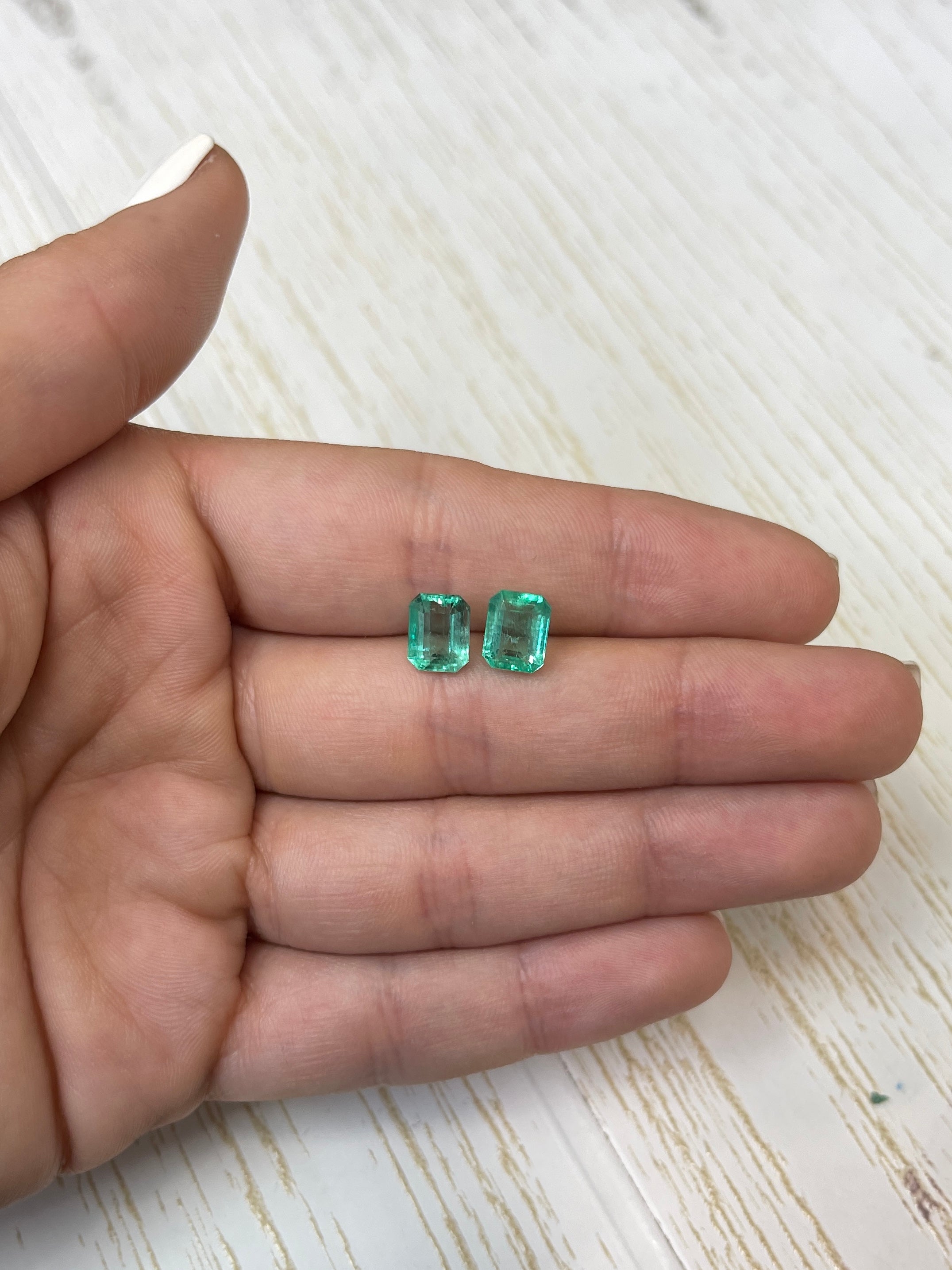 Matching 3.03tcw Colombian emeralds with 8x6 emerald cut, loose green gemstones by JR Colombian Emeralds.