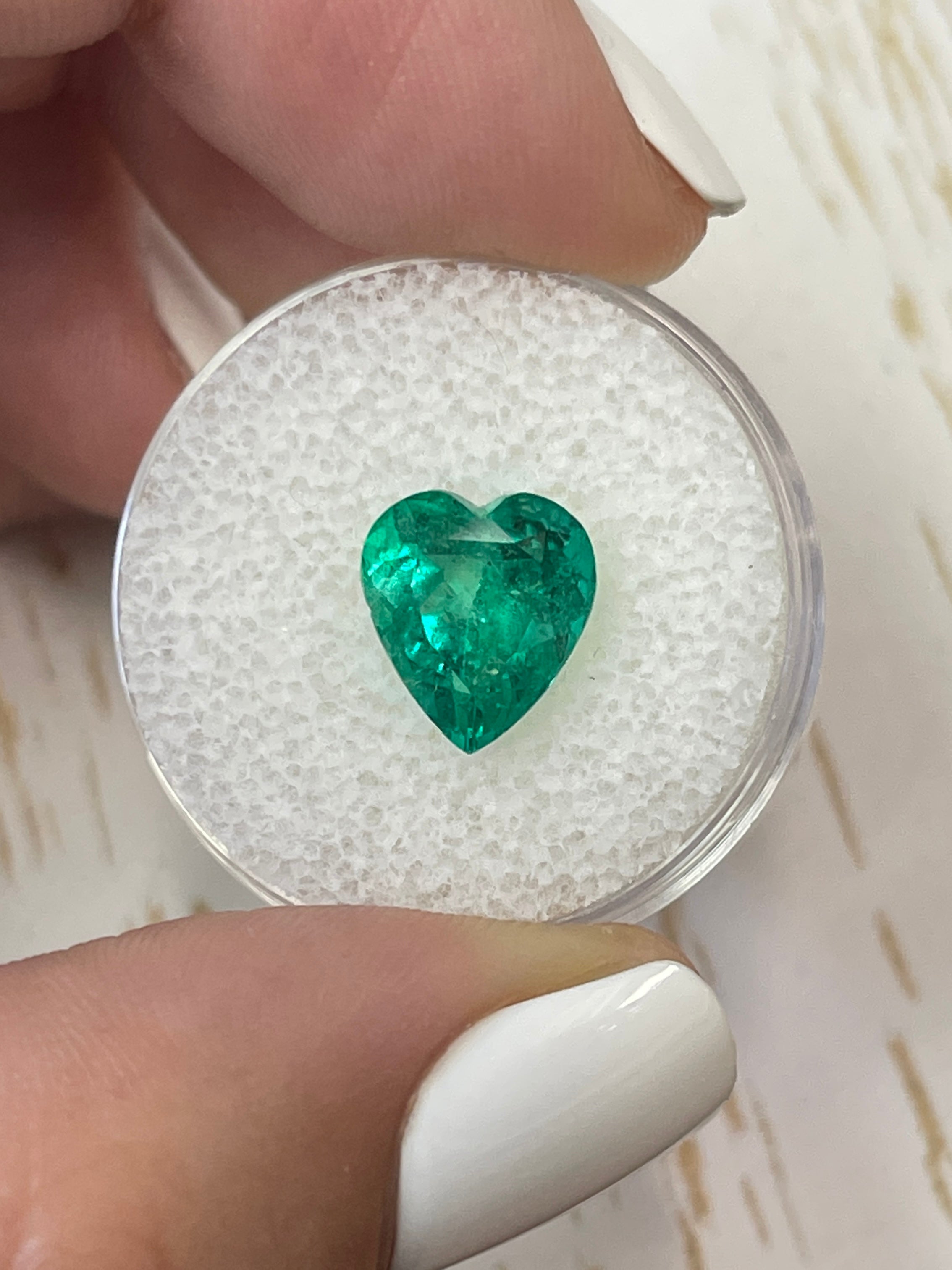 3.22 carat bluish green natural Colombian emerald heart-shaped loose gemstone by JR Colombian Emeralds