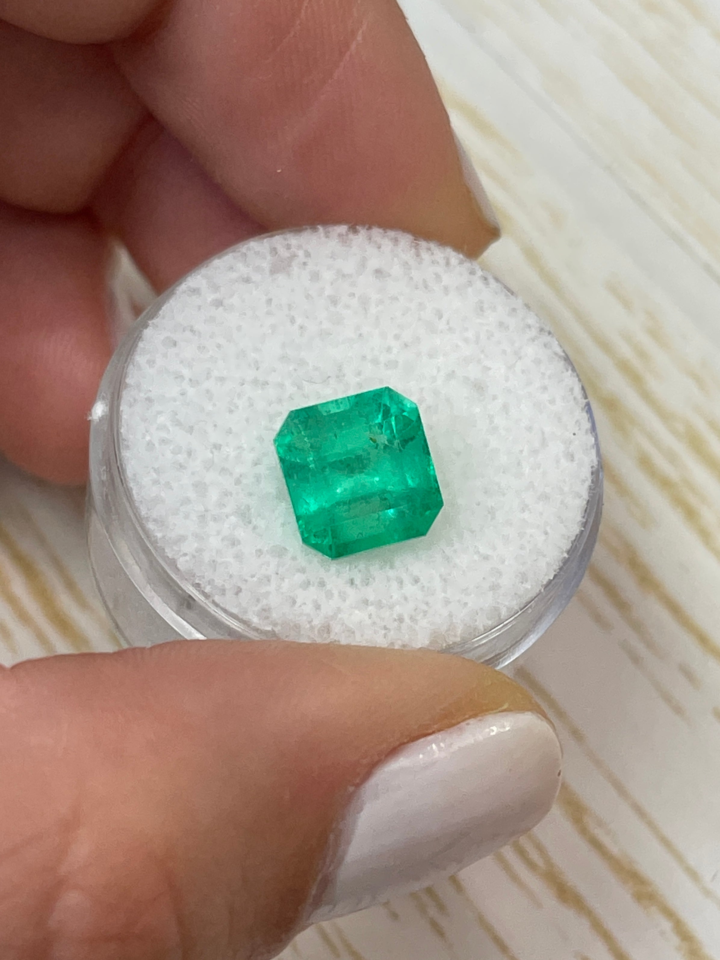 3.28 carat natural Colombian emerald loose gemstone, Asscher cut, vibrant spring green color, from JR Colombian Emeralds