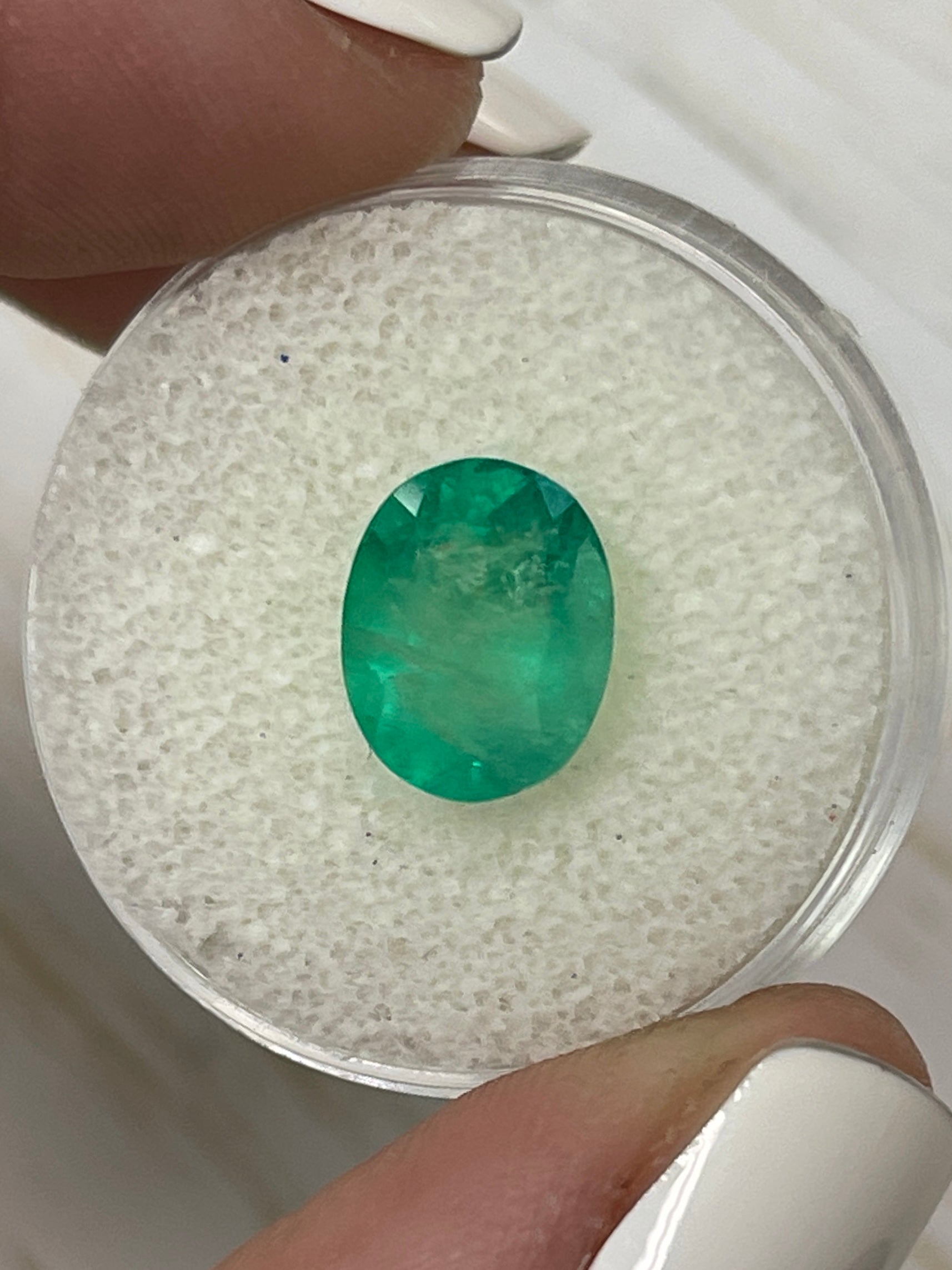 3.48 Carat semi-transparent green natural Colombian emerald loose oval-cut gemstone by JR Colombian Emeralds